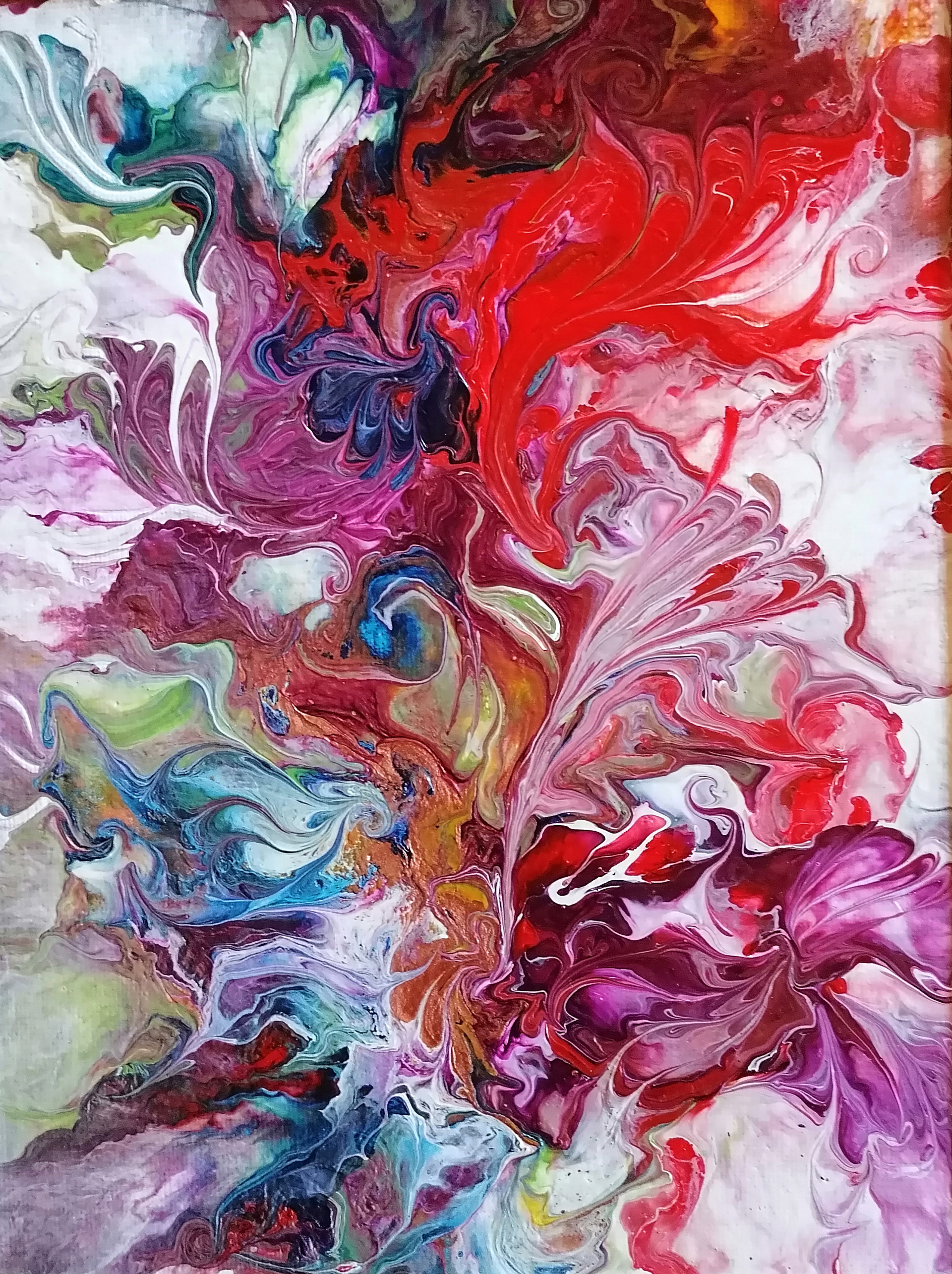 Pouring Art "Blütenmeer", 2022, Acryl auf Leinwand, 24x18 cm - Preis NV