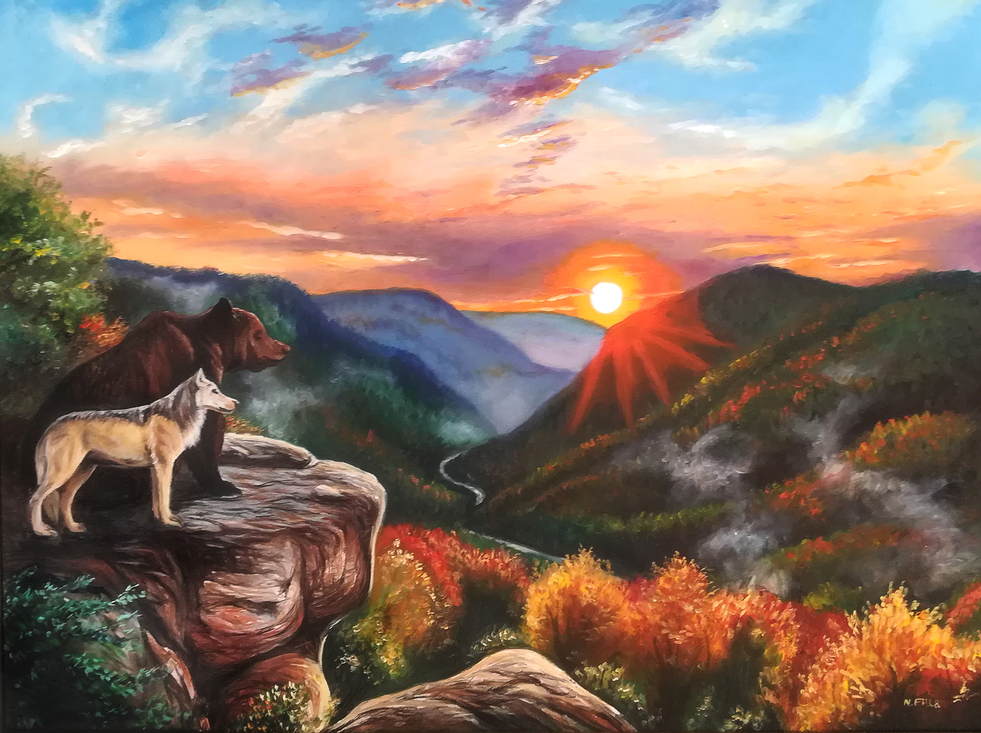Wolf und Bär, 2020, Öl auf Leinwand, gerahmt - 80x60cm - verkauft