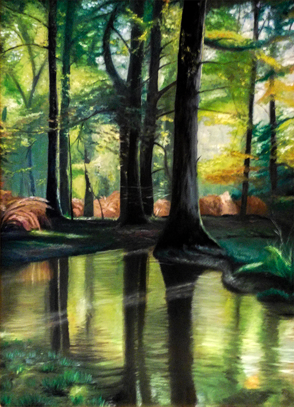 Buchenweiher, 2017, Öl auf MDF, 80x60cm, gerahmt - verkauft