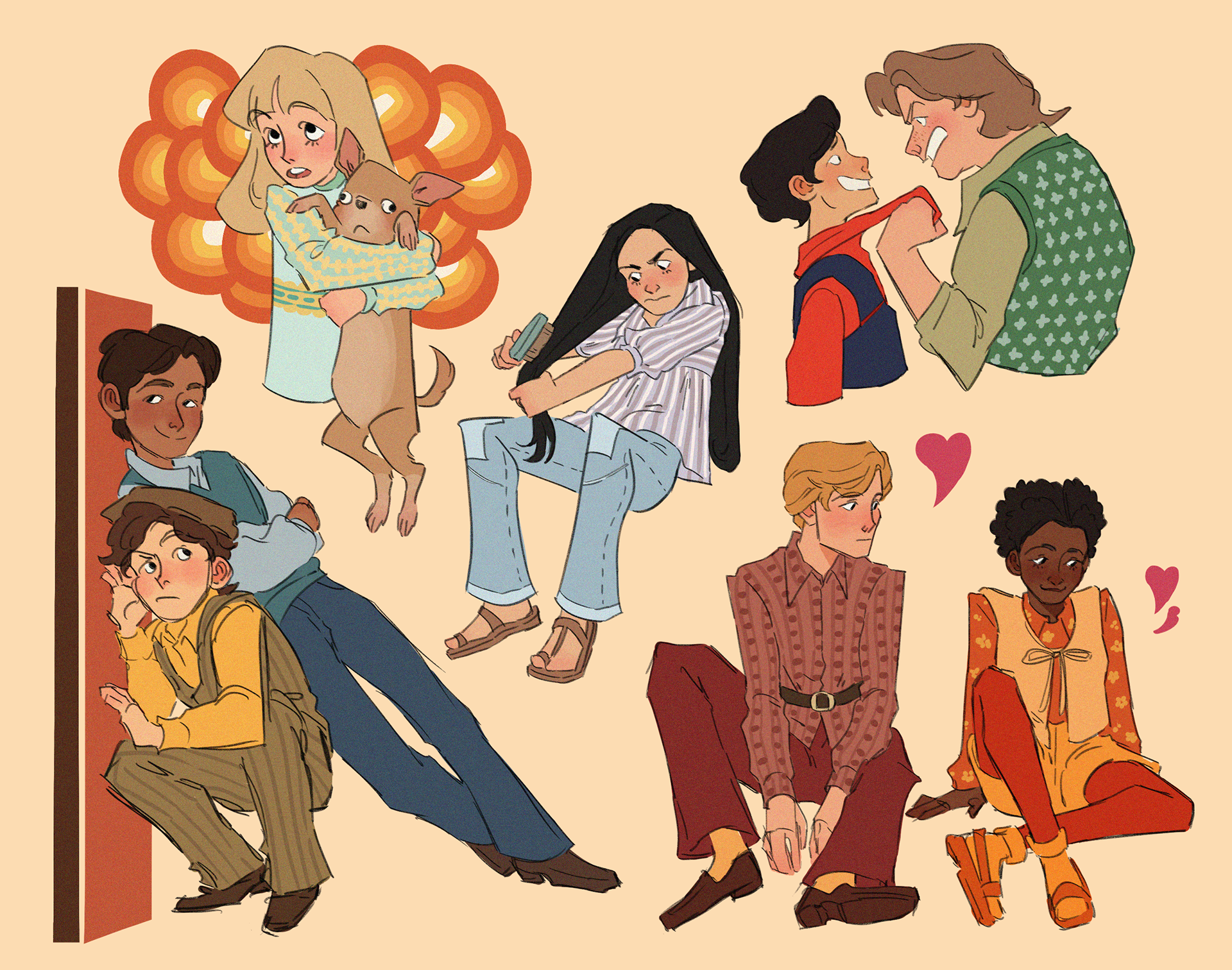 hair and clothing referenced from the 1970s