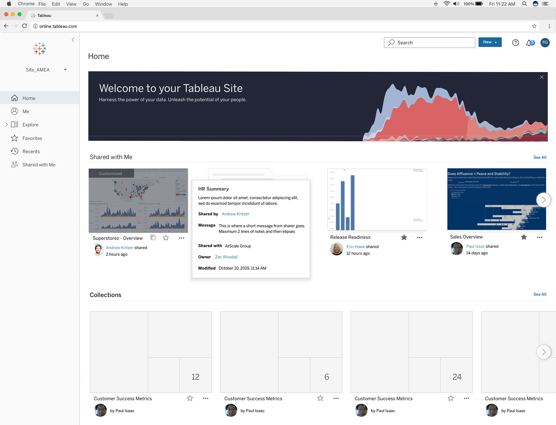 Shared with Me section on the Tableau Homepage
