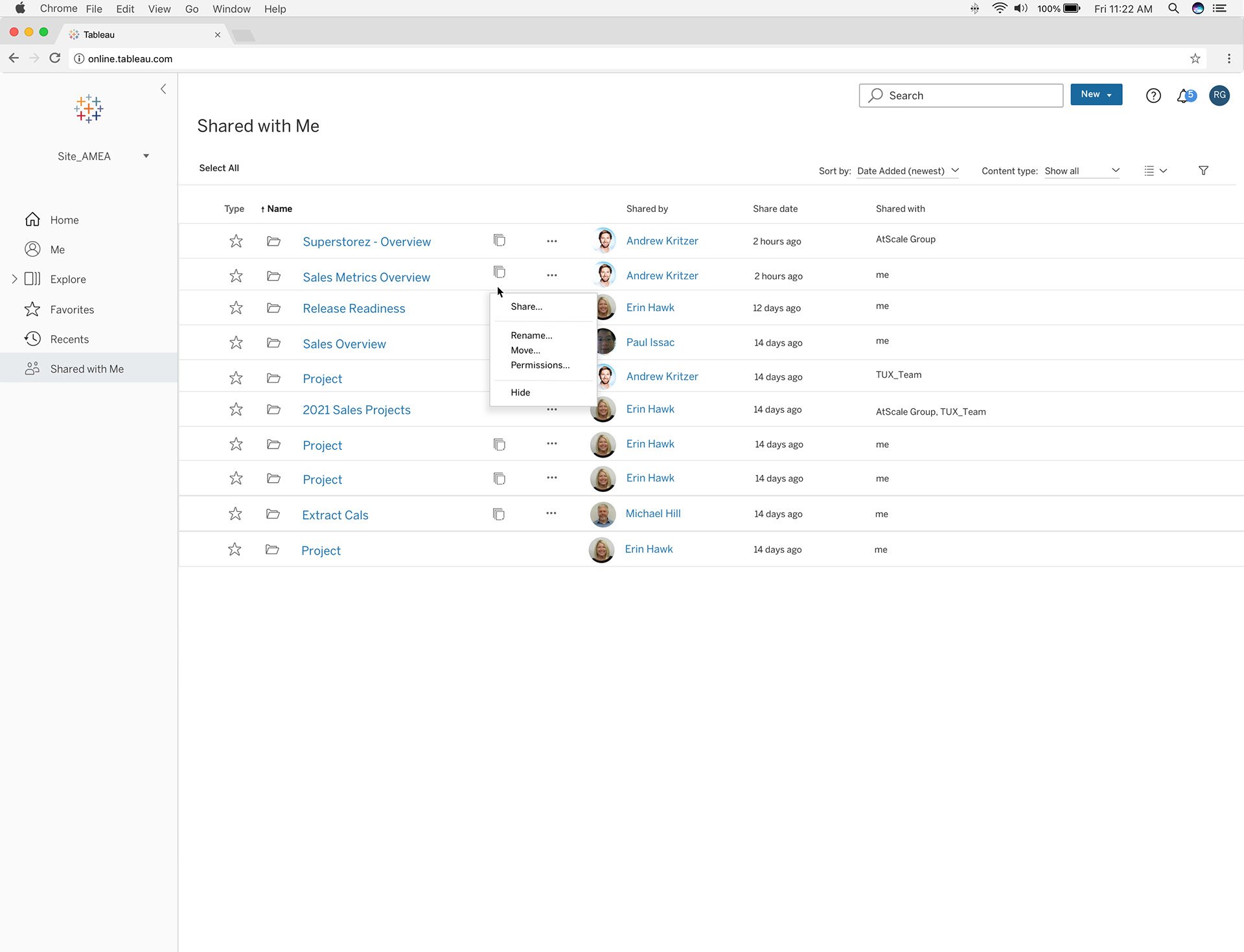 Shared with Me - List View