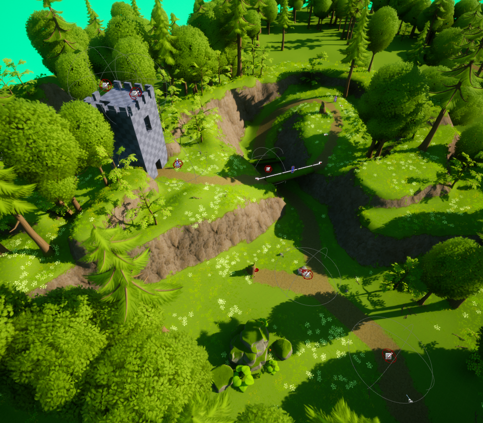 The start of the level, with the tower landmark.