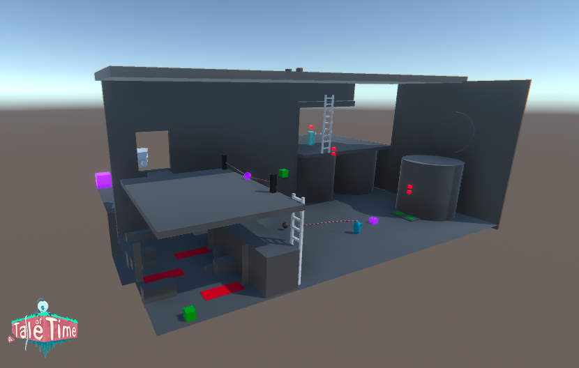 An old Blockout of a level that was used to test the new game mechanics.