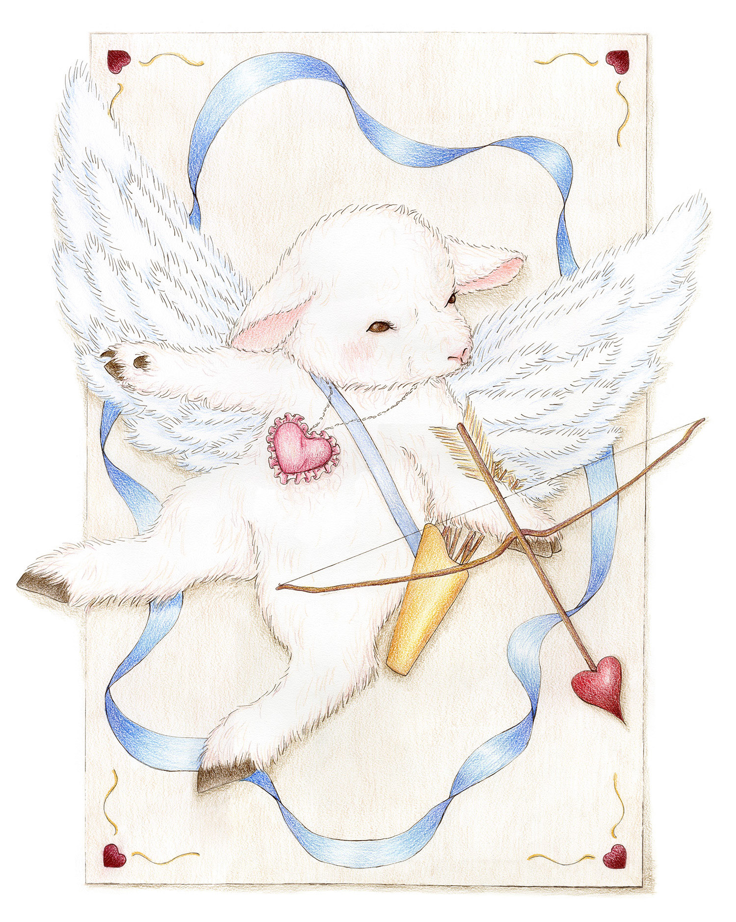 Lamb Cupid, 2023, Colored Pencil and Ink