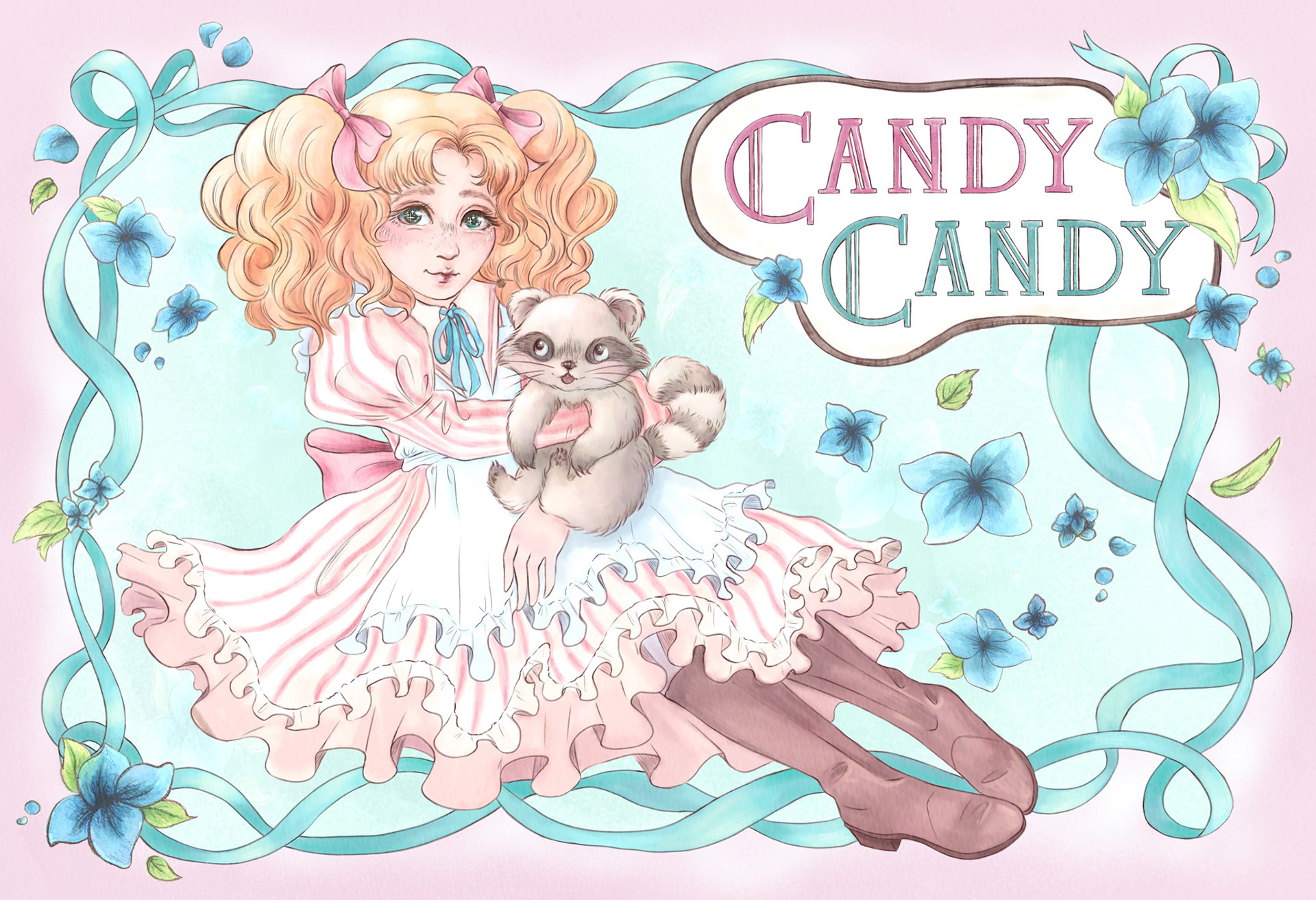 Candy Candy, digital mixed media (clip studio paint, watercolor and colored pencil)