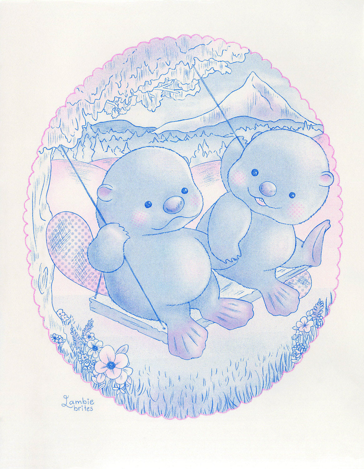 Beavers at Mt. Hood, 2024, Risograph