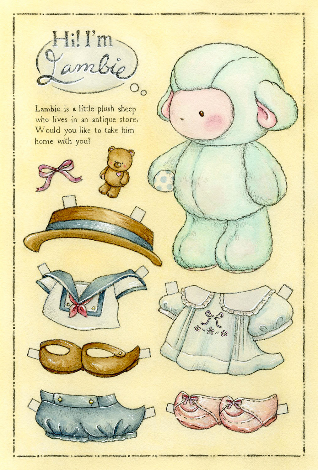 Paper Lambie Postcard, 2025, Watercolor and Graphite