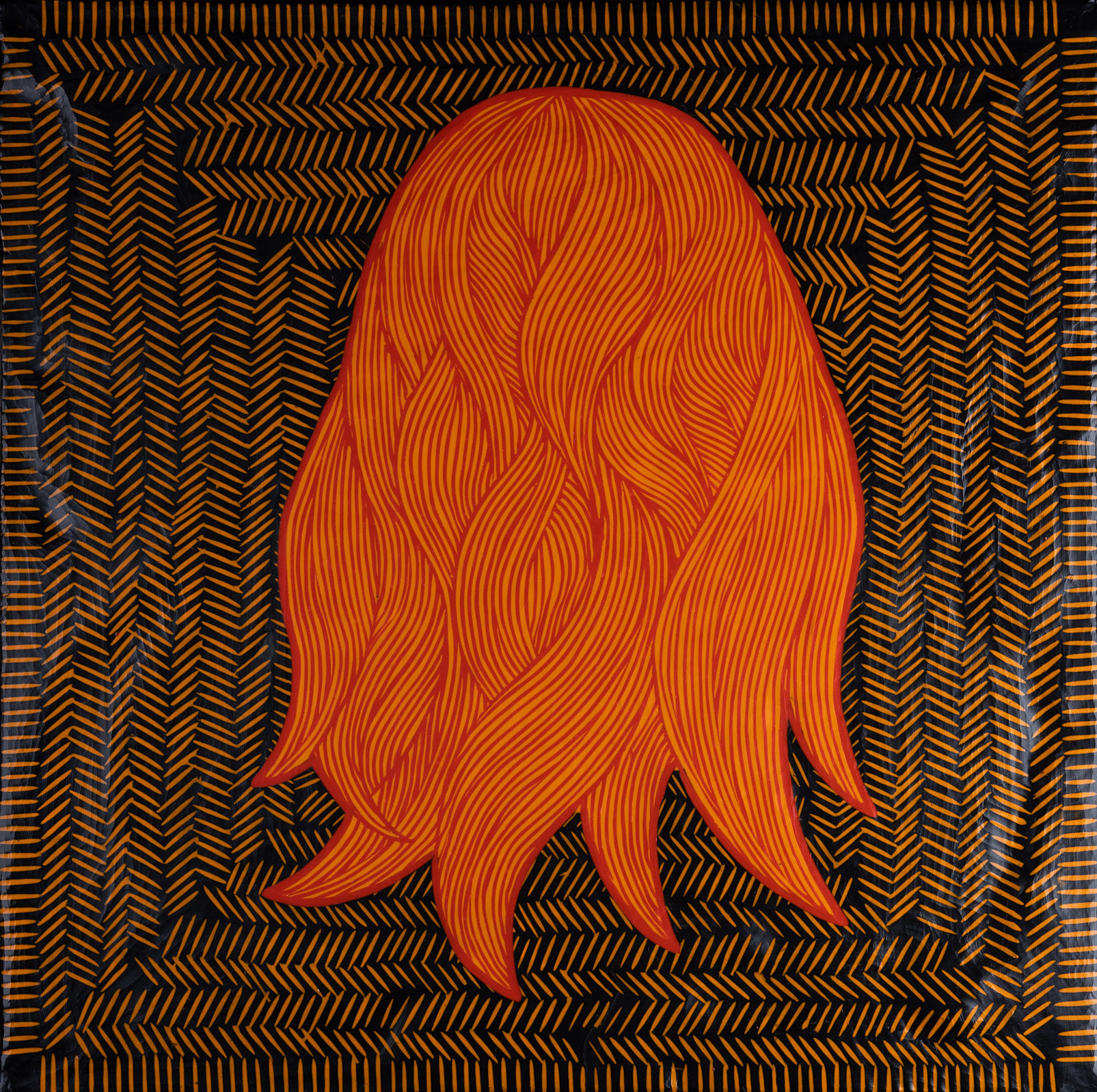 Hair and Carpet, Fire and Carpet, 65x65cm