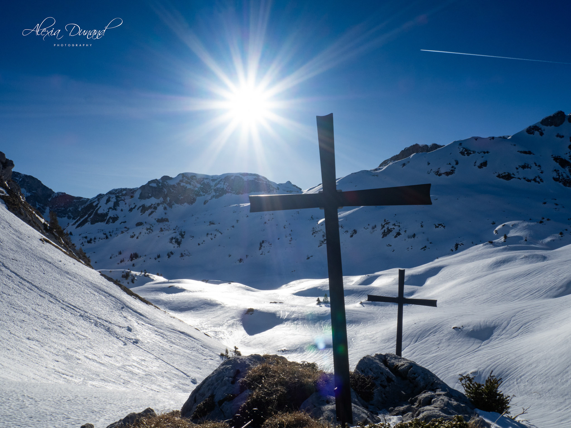 Vue depuis les croix au dessus du pas de Lovonex, Valais, Suisse