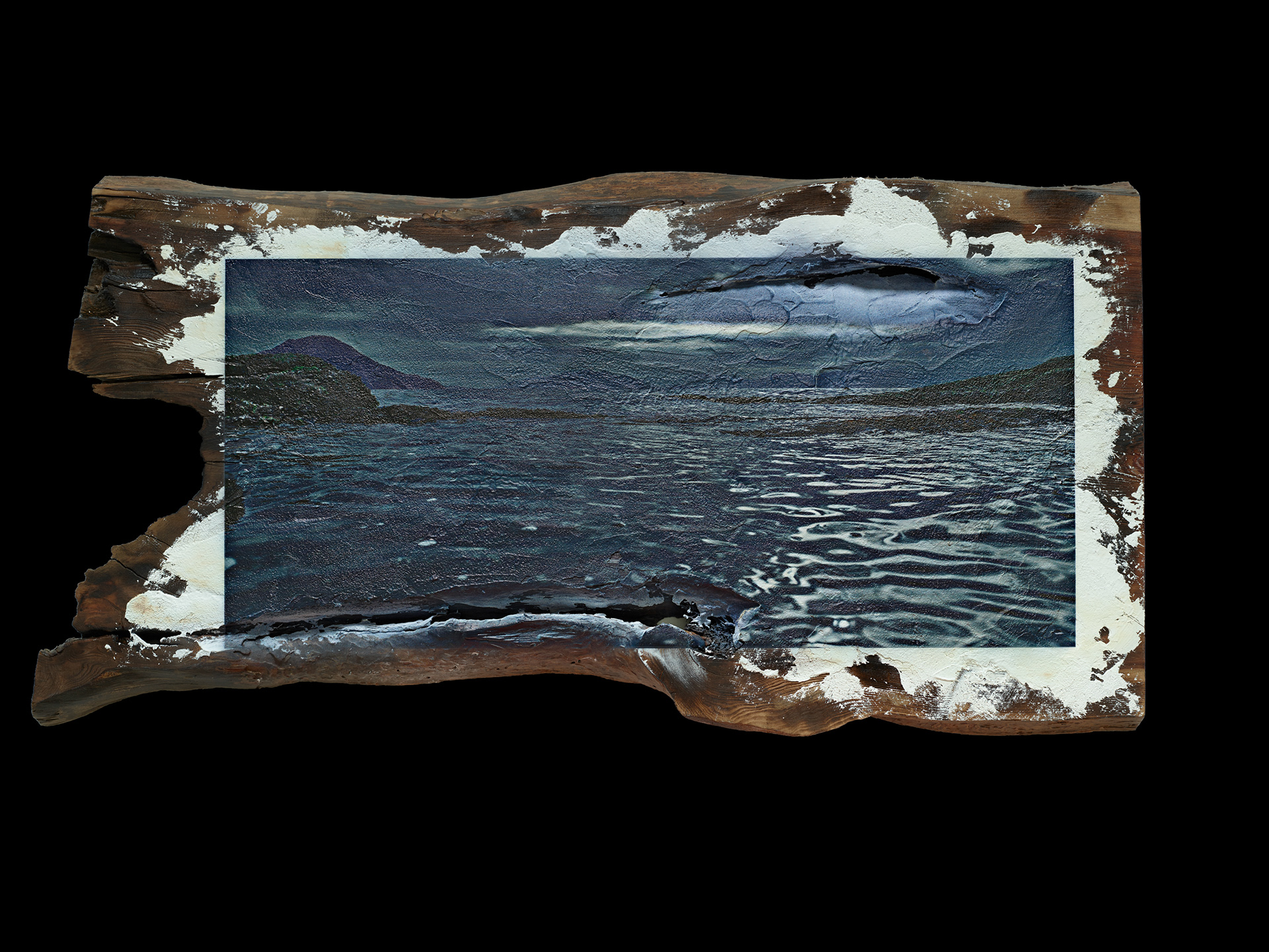 OCEAN - Hiroshima #01, 2022, 790×410,×50mm, Unique, UV-ink print, Acrylic, Varnish, Plaster, Wooden board
