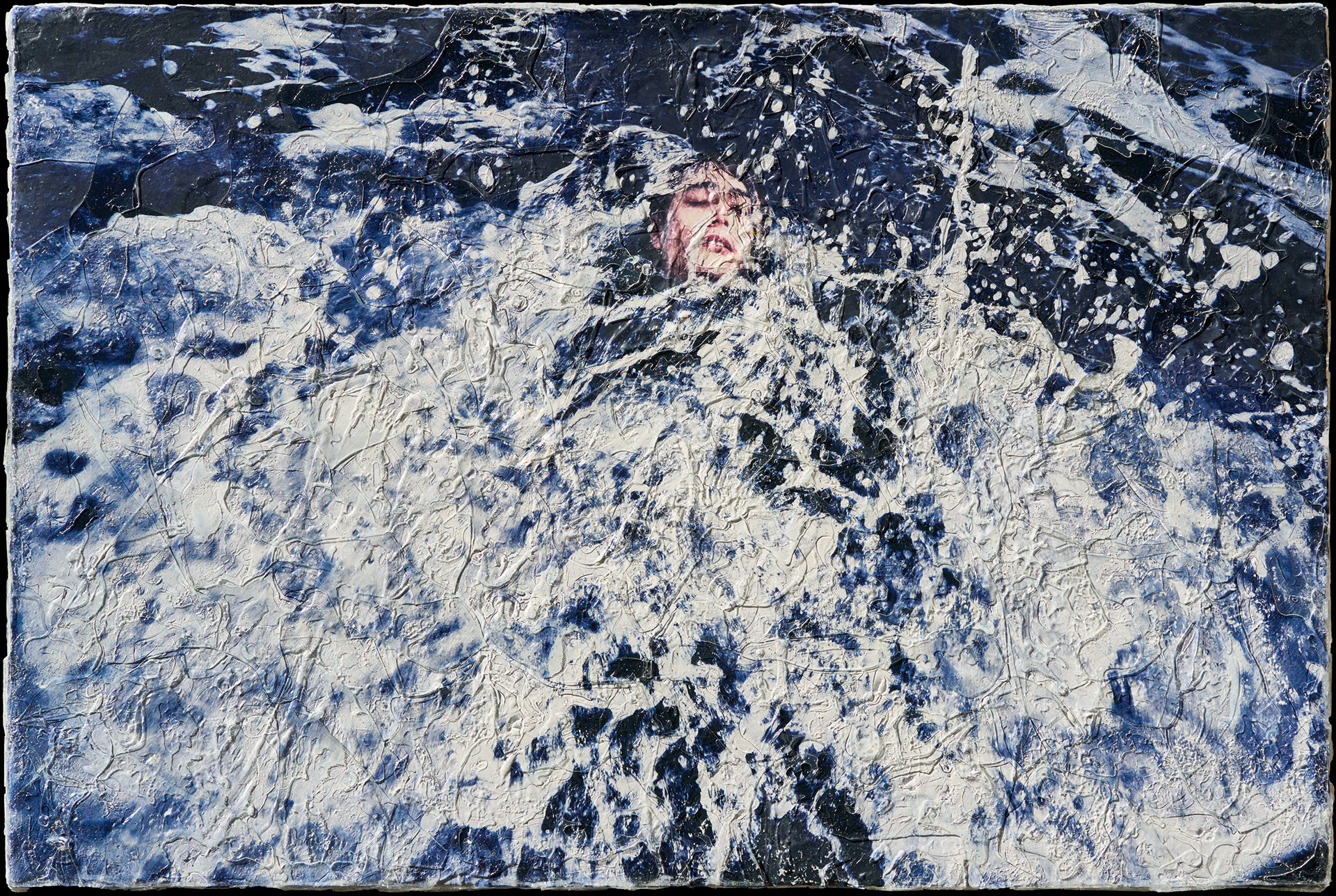 WAVE #13,2017, 400×600, Unique, Plaster, Grass, Wood panels, UVink print, Acrylic,Varnish