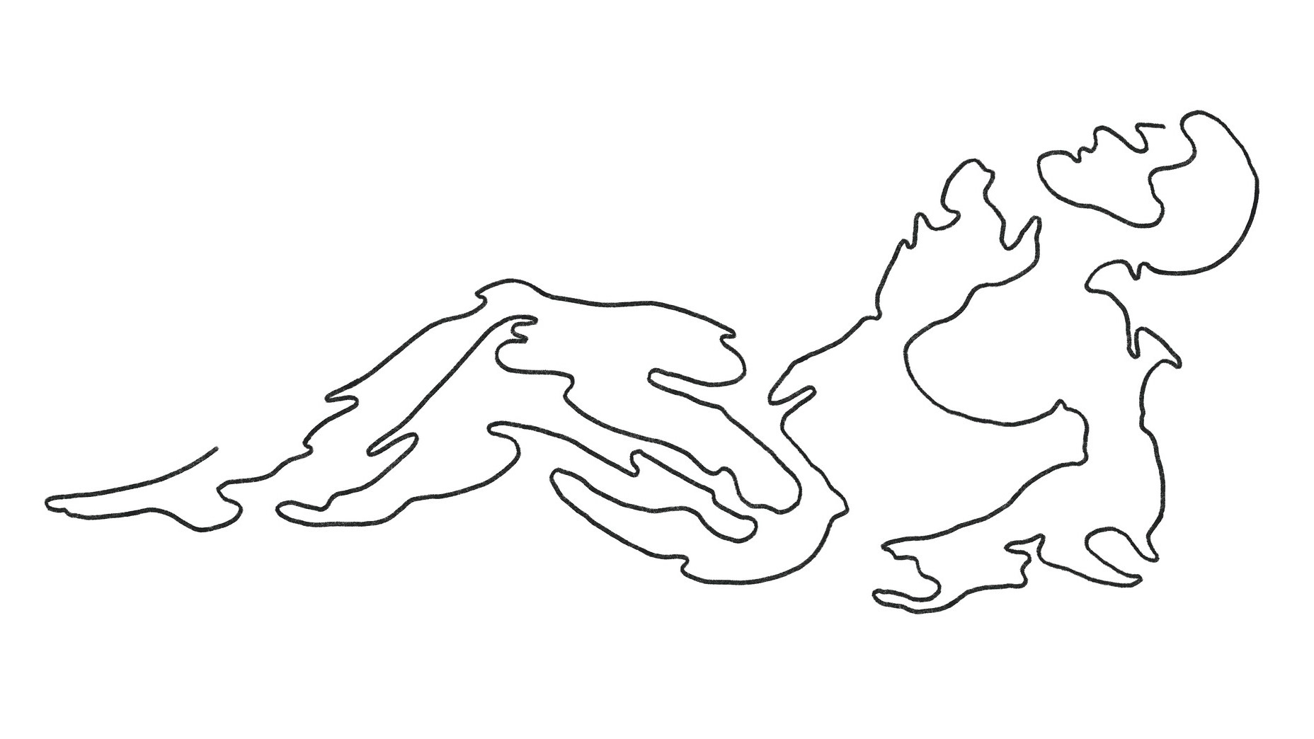 Single line contour drawing of a human figure.