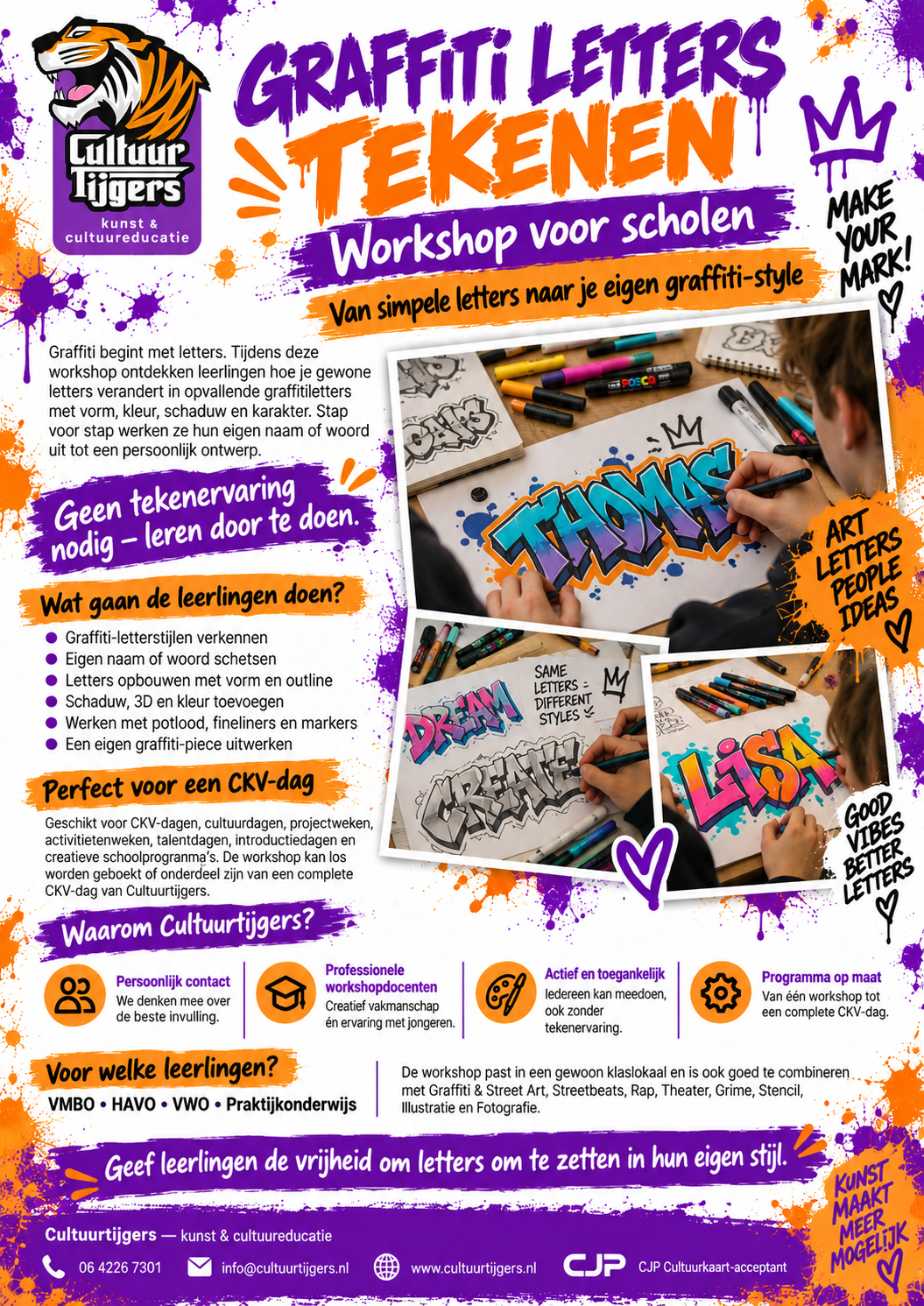 Flyer Graffiti letters workshop voor scholen – Cultuurtijgers