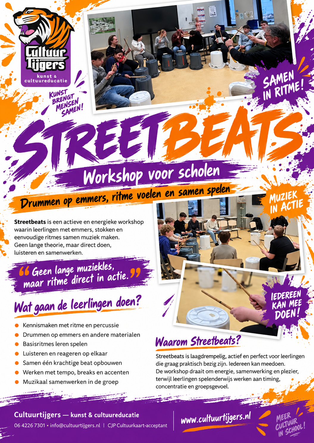 Flyer streetbeats workshop voor scholen – Cultuurtijgers