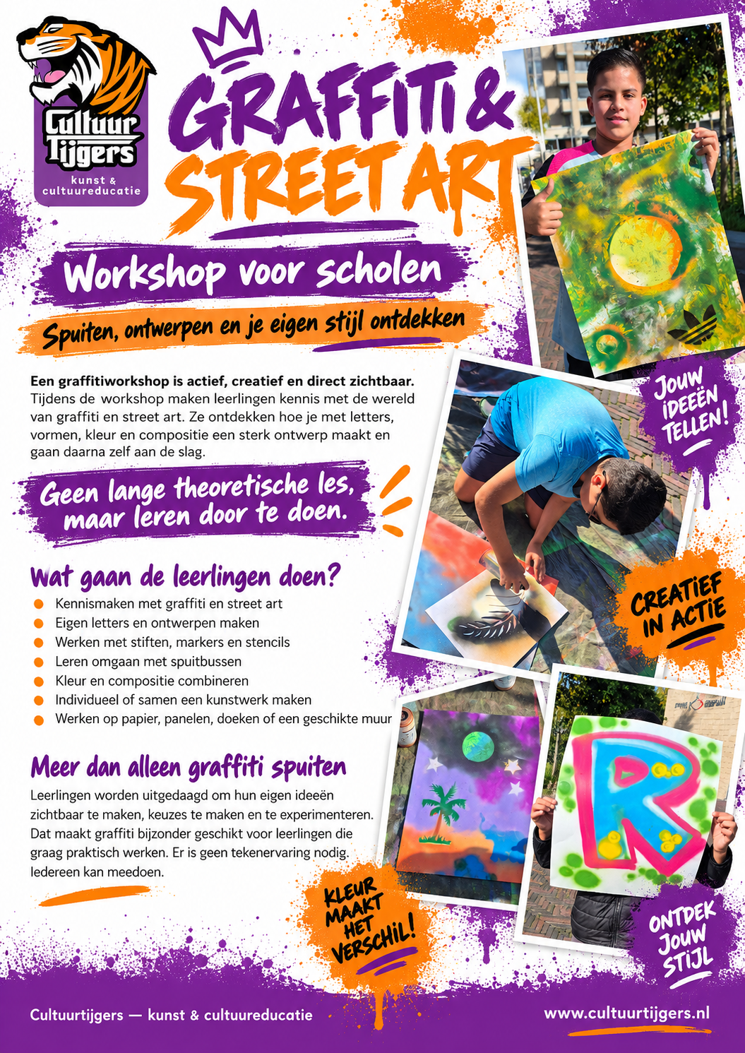 Flyer Graffiti & Street Art workshop voor scholen – Cultuurtijgers