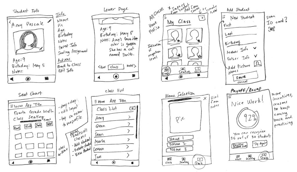 Early sketches included a Seating Chart feature, which I later removed.
