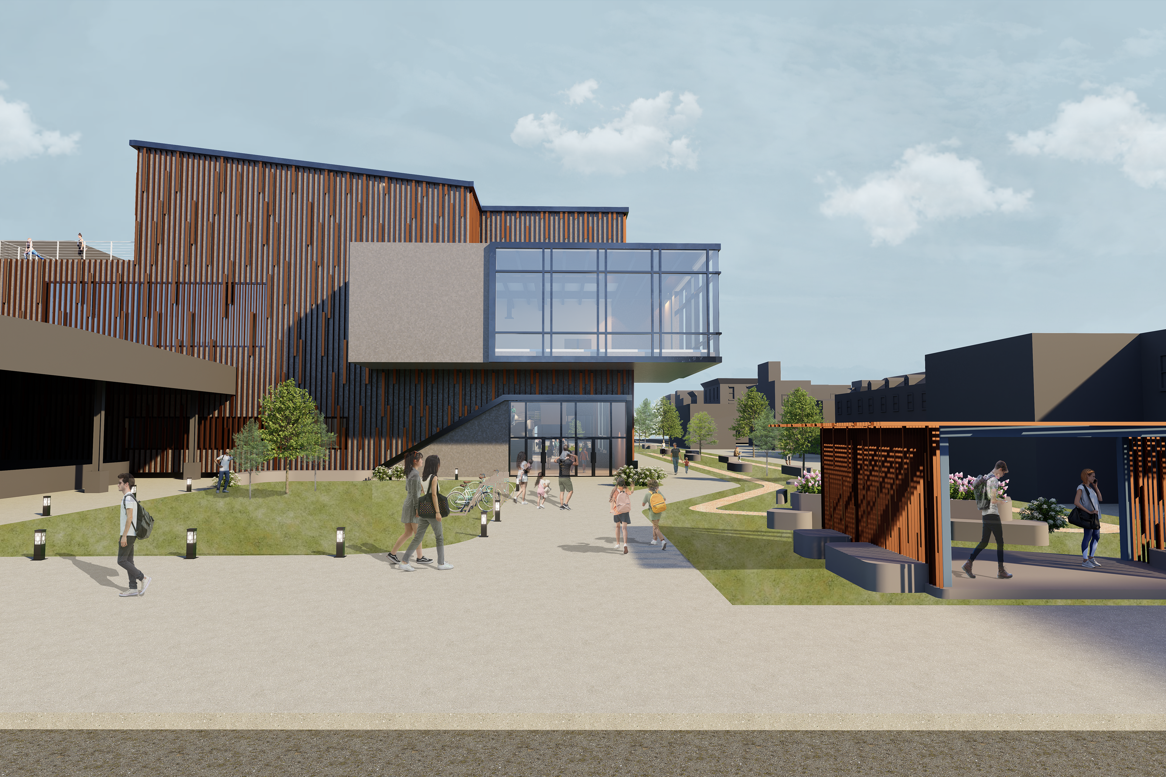 EXT. RENDER - SCHOOL SIDE ENTRANCE