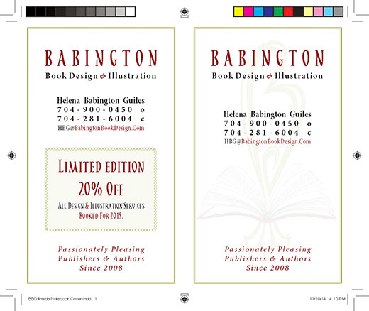 Inside Book Cover (front L, back R) of Blank Book, Promotional Swag for Exhibit at Author's Conference