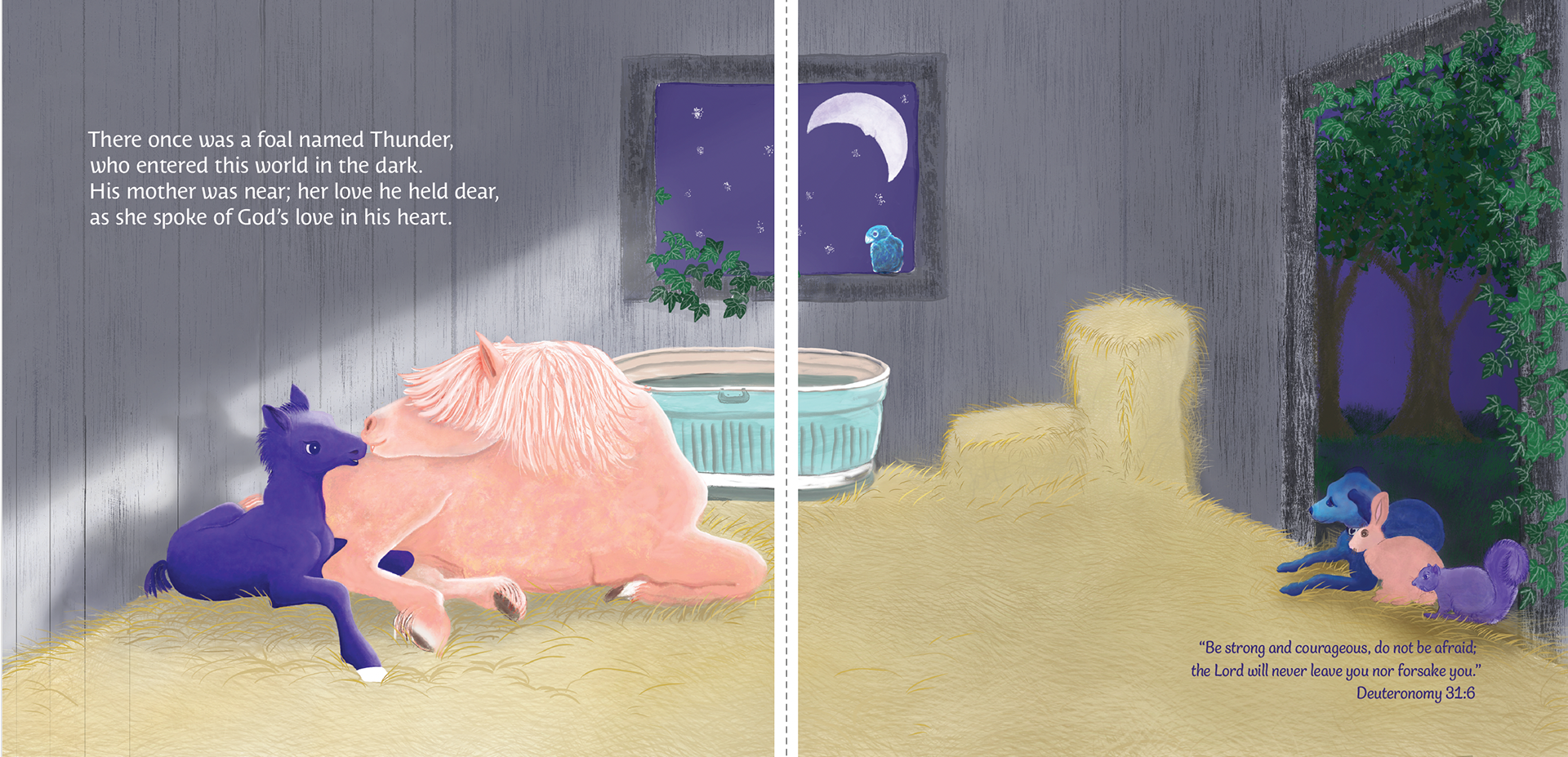 Children's Picture Book, Hardcover, First Interior Story Spread, Illustrated and Designed in Fresco, Photoshop and Indesign