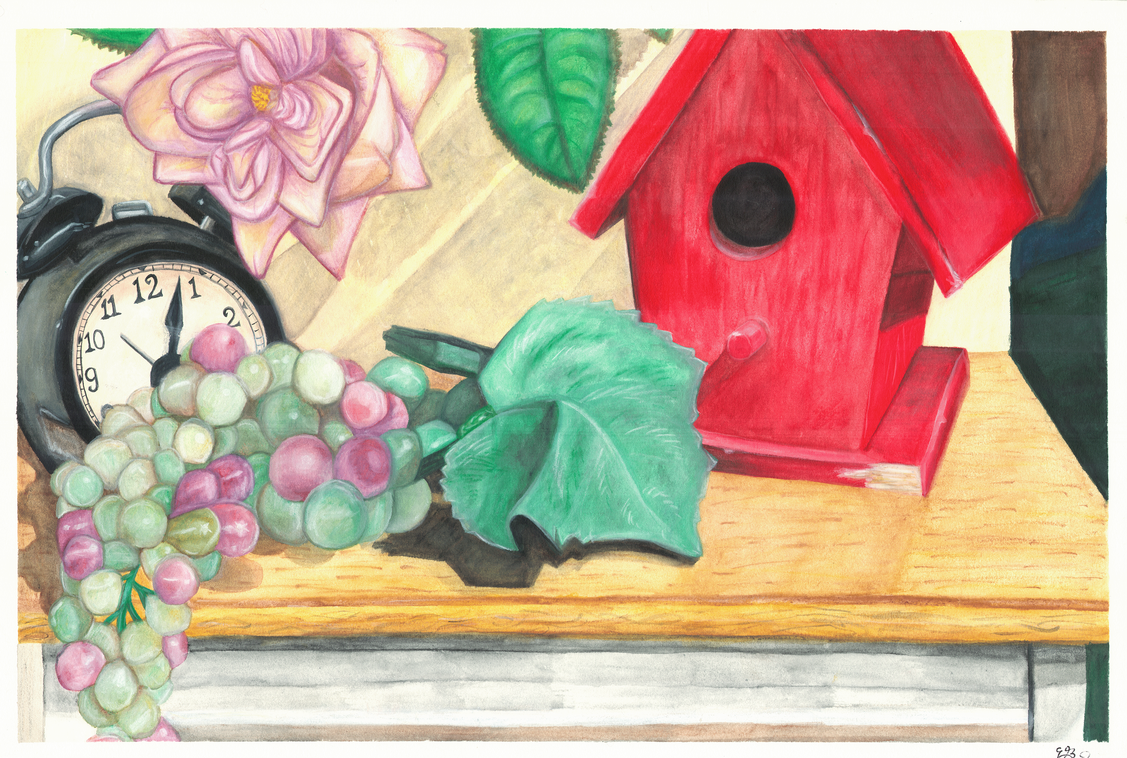 Bird House & Clock Painting