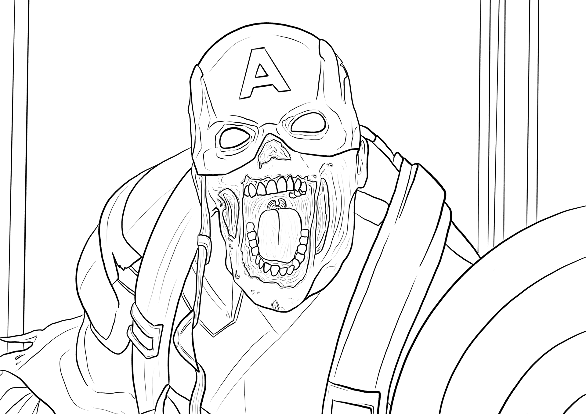 Zombie Captain America Coloring Page