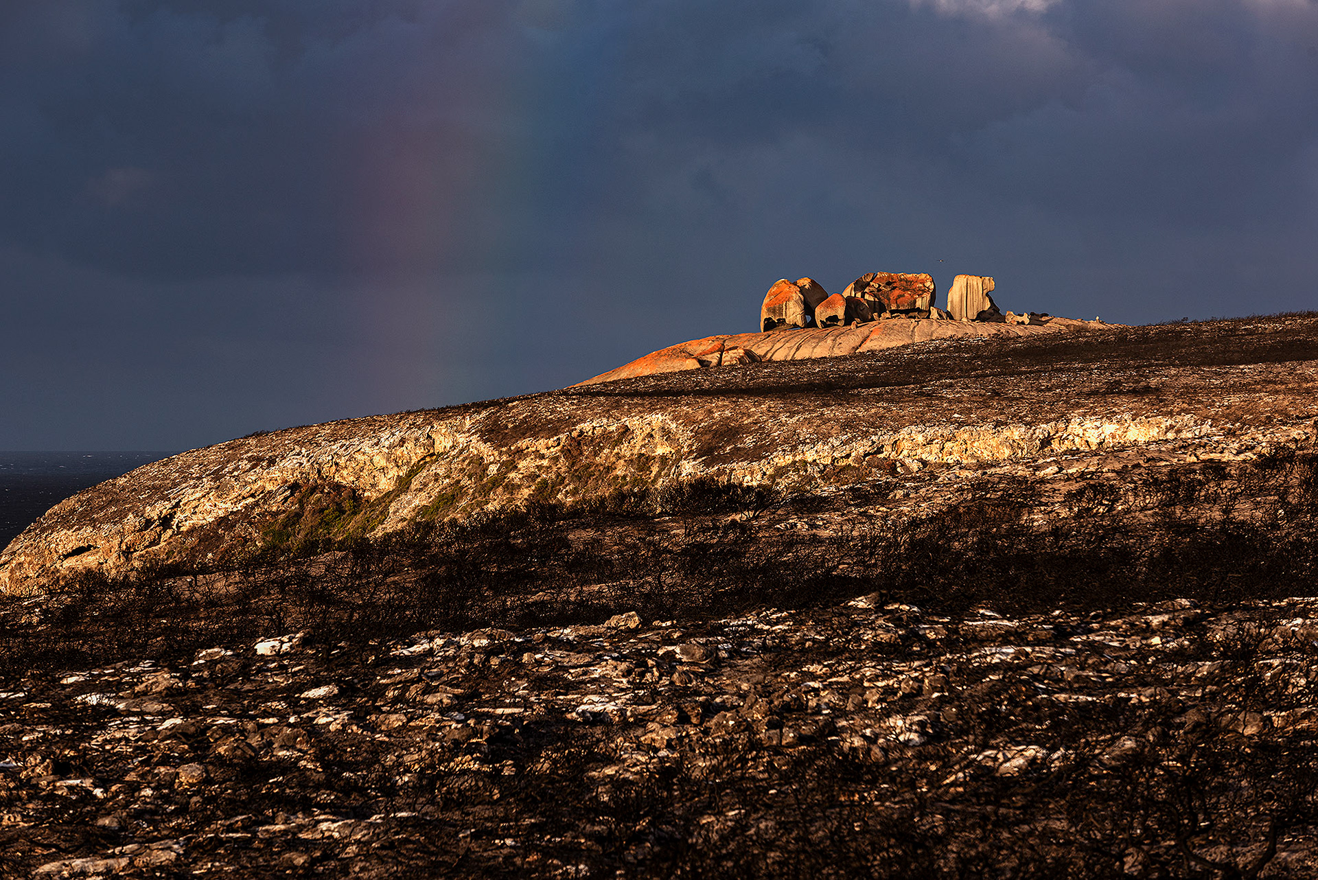 Remarkable Rocks and rainbow days after the 2019/20 bushfires on Kangaroo Island