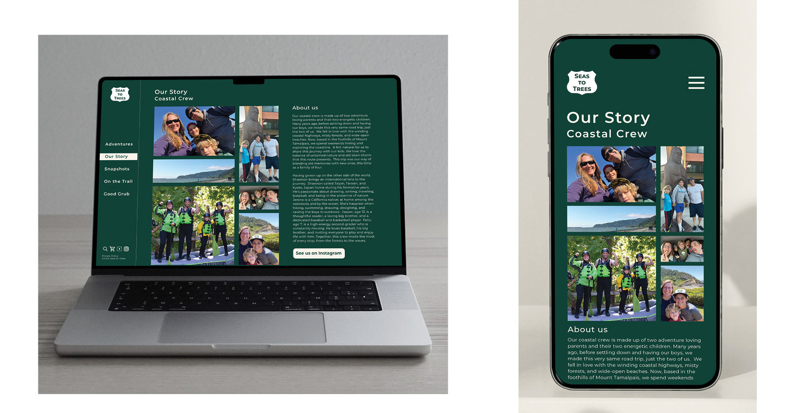 Seas to Trees: Our Story page mock up