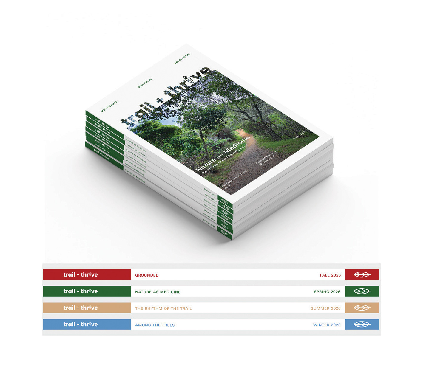 Trail + Thrive Magazine spine system