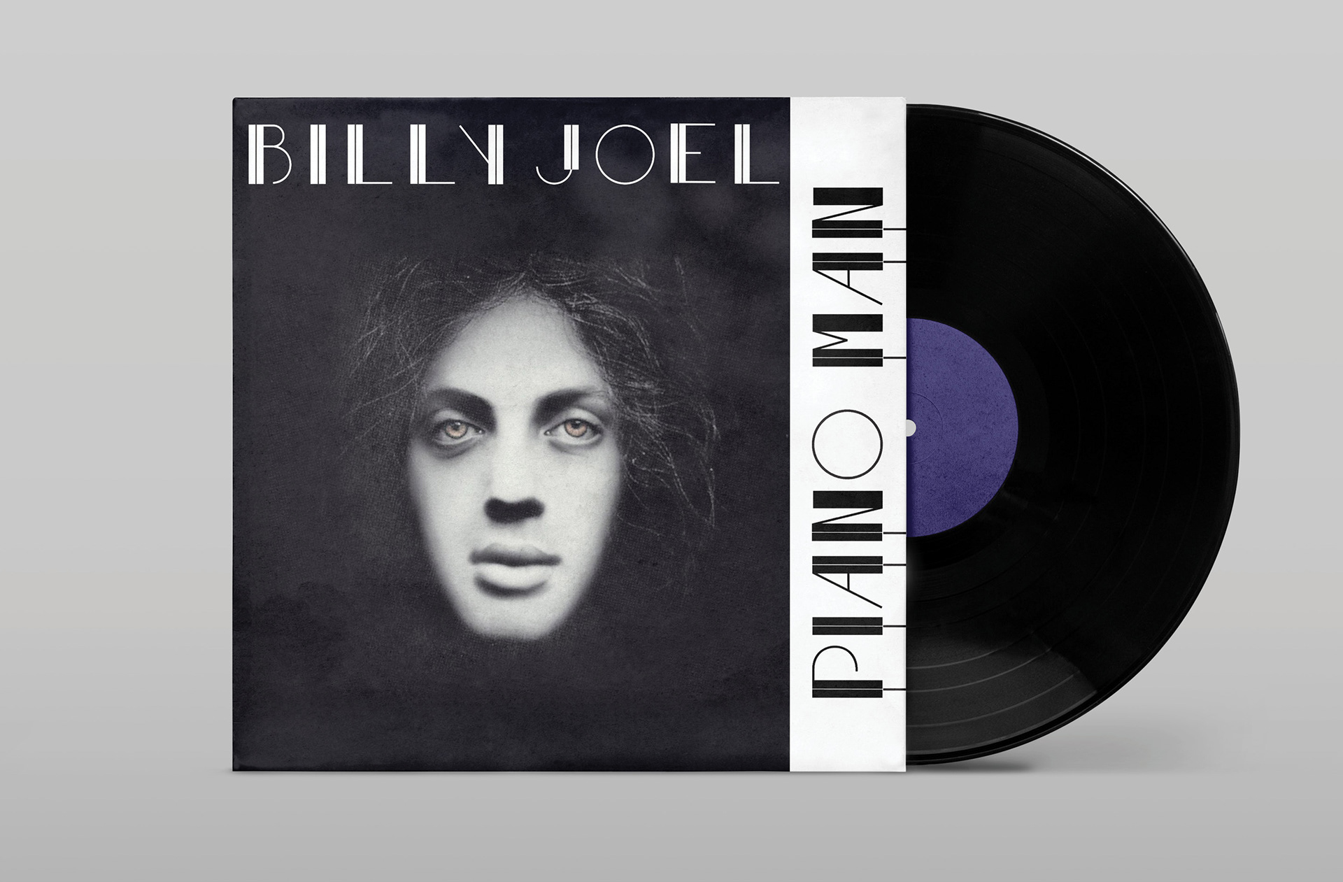 Typeface: Piano Keys. Album Cover: Billy Joel: Piano Man, Mock up