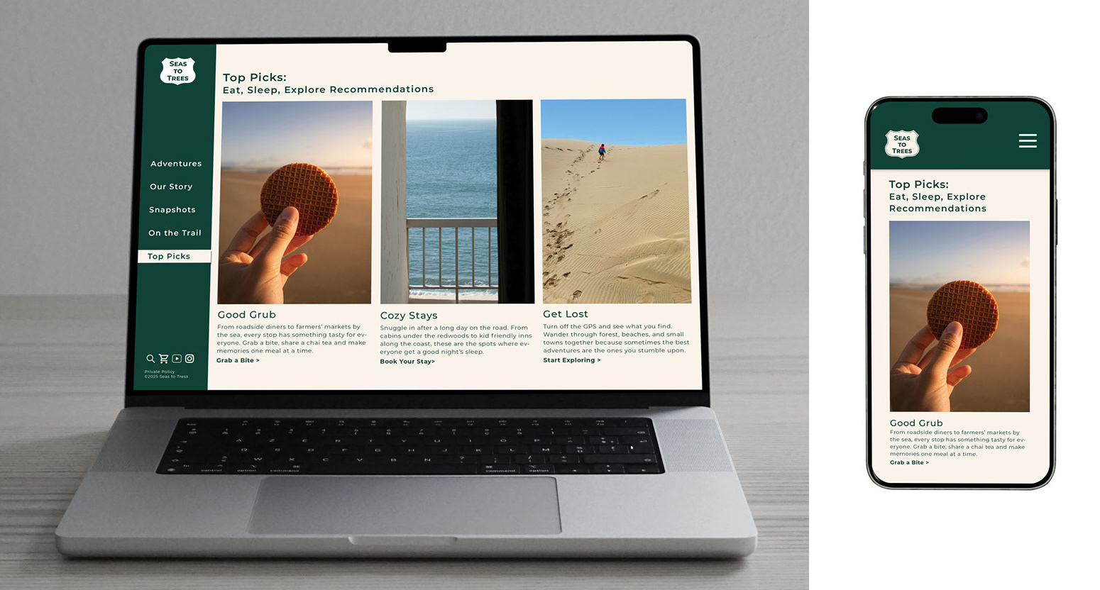 Seas to Trees: Top Picks, mock ups