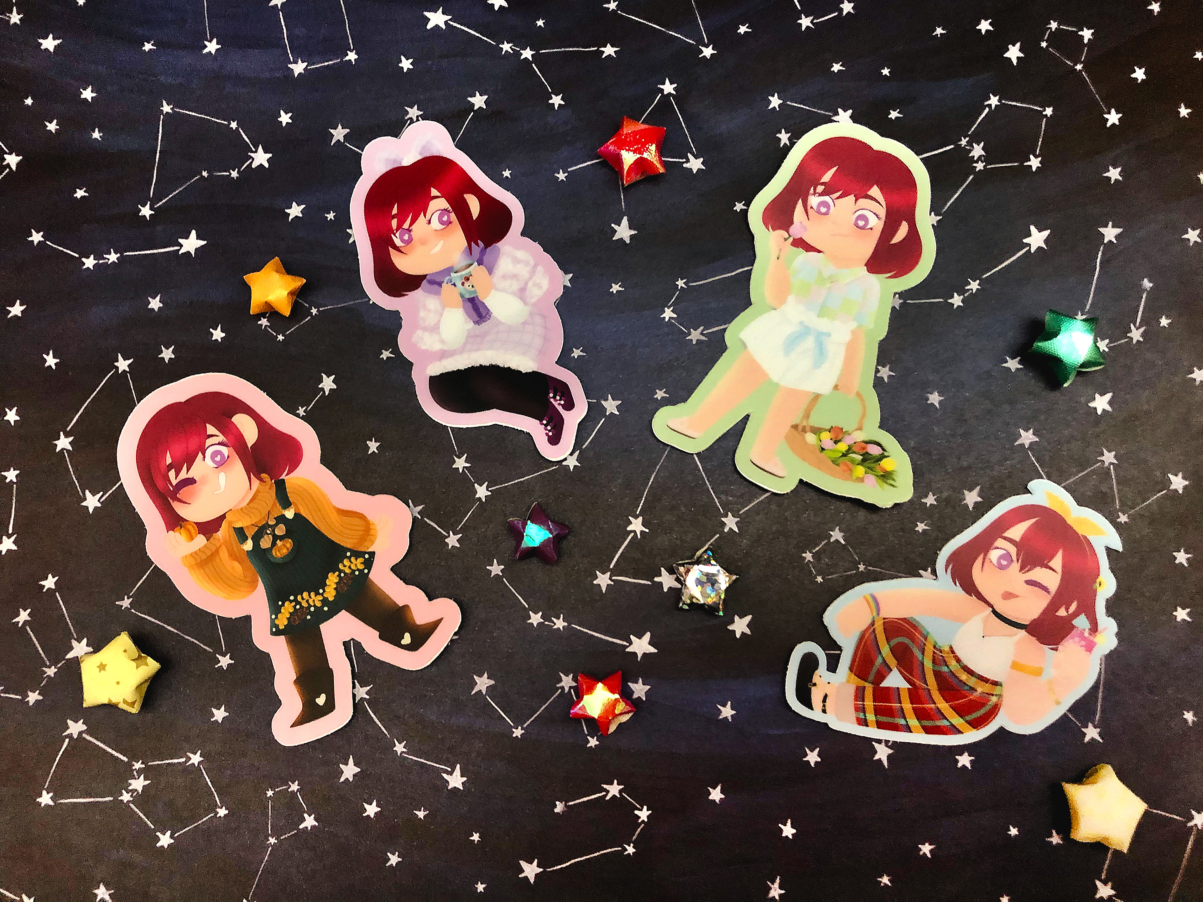 3 inch PVC stickers. They are weather and waterproof & are dishwasher safe!