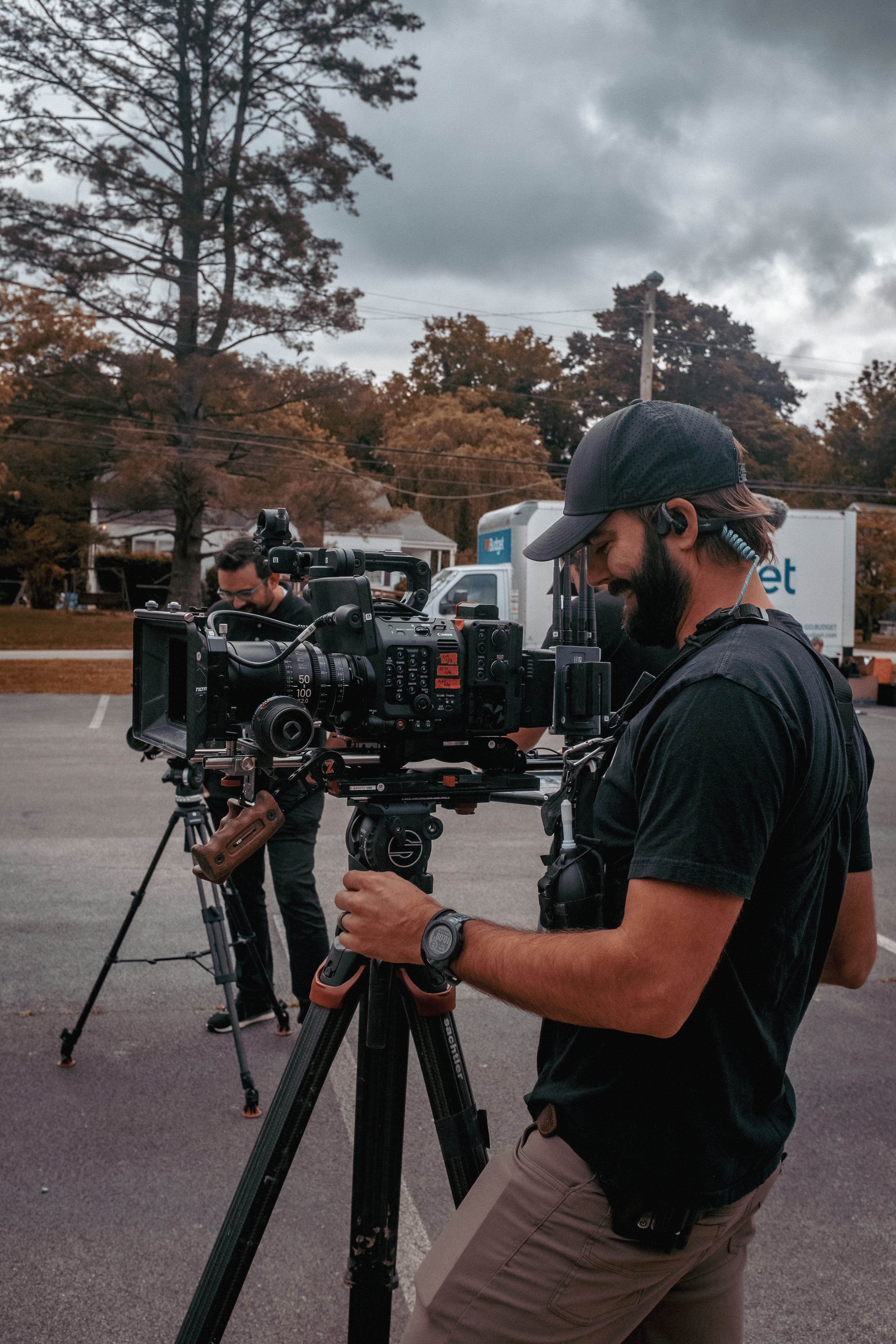 Corey J. Thomas operates second camera on set of the film Treasure Trackers.