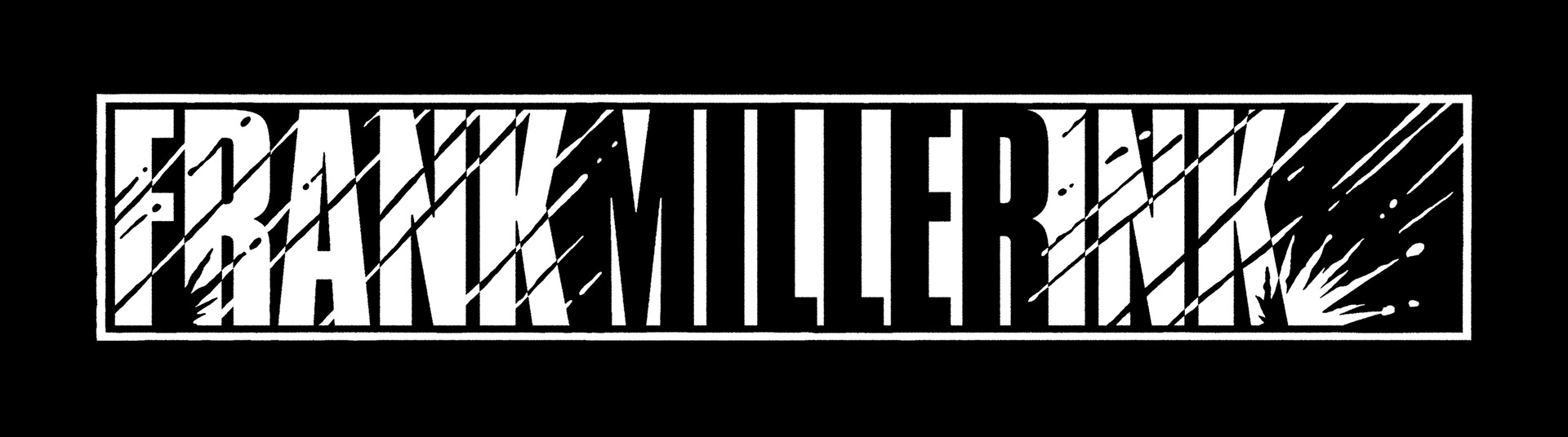 The new Frank Miller Ink Logo. A black and white logo with FRANK MILLER INK in bold, condensed typography and illustrated rainfall.