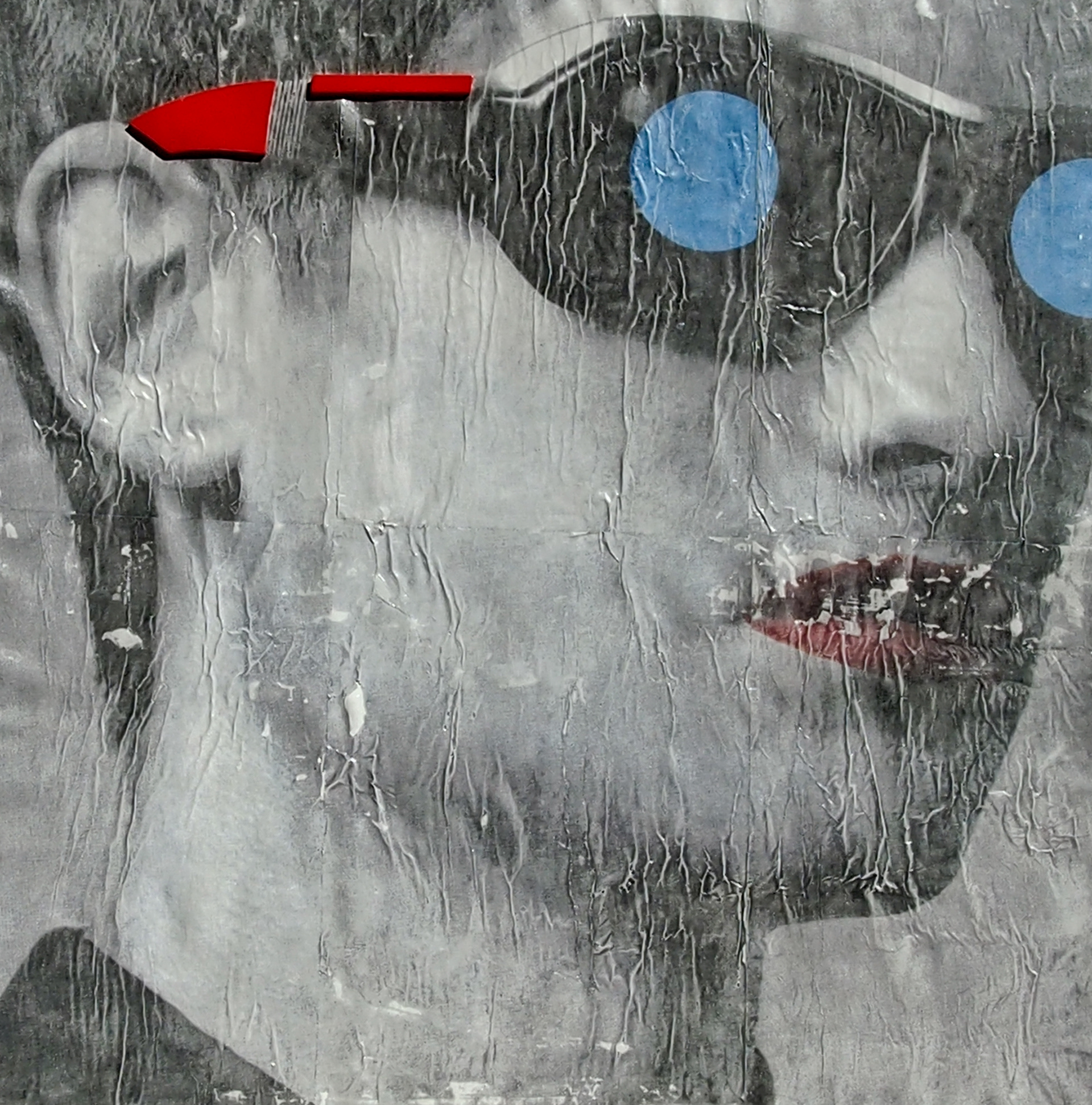 Gesso transferred found image on canvas.