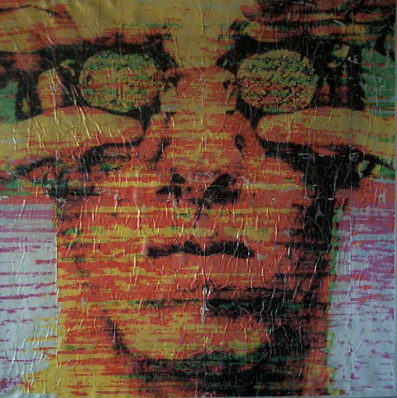 Gesso transferred found image on canvas.