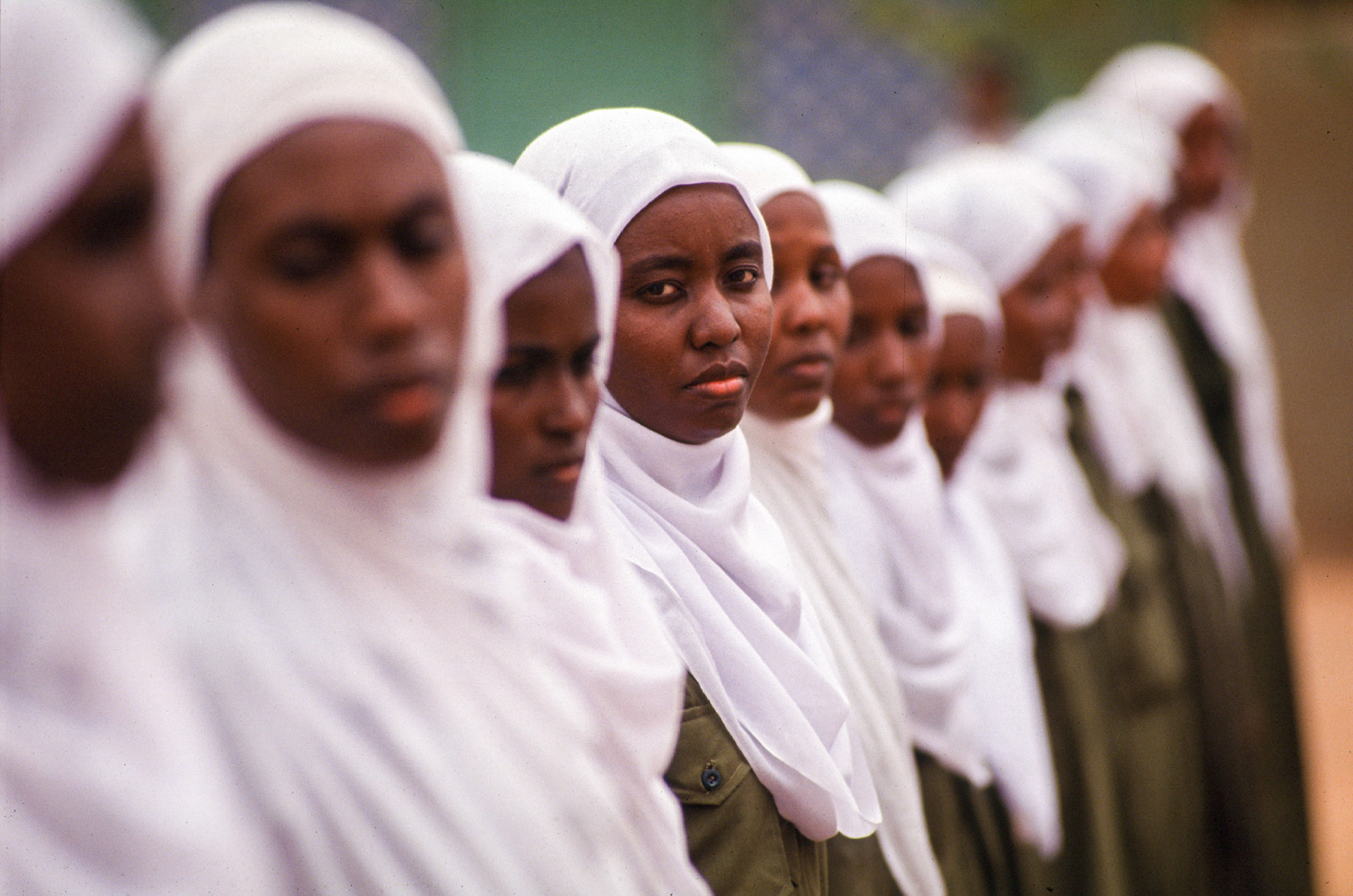 omdurman, sudan -- a training session of the people's defense forces, a popular and obligatory program for the youth of sudan that instills islamic teachings and other doctrines.photograph by barry iverson