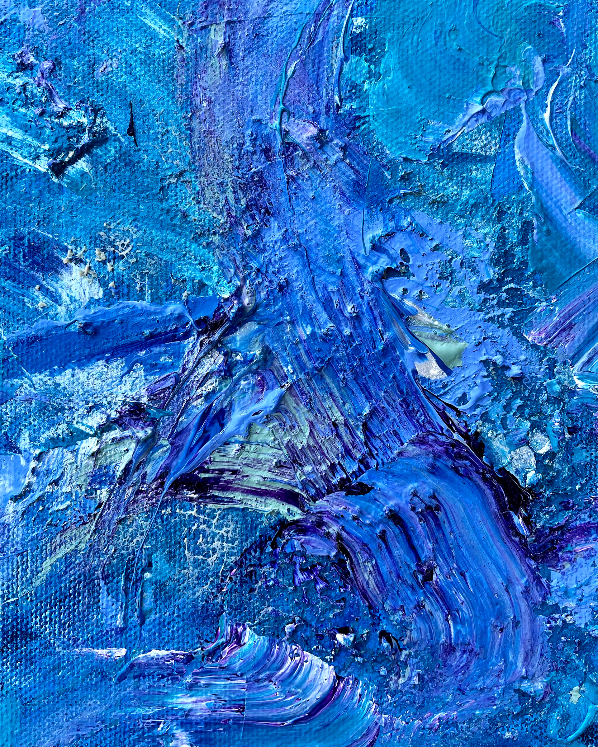 Details of "Sea no. 2," Acrylic on canvas. 12 x 24 x 0.5 inches. 2022.