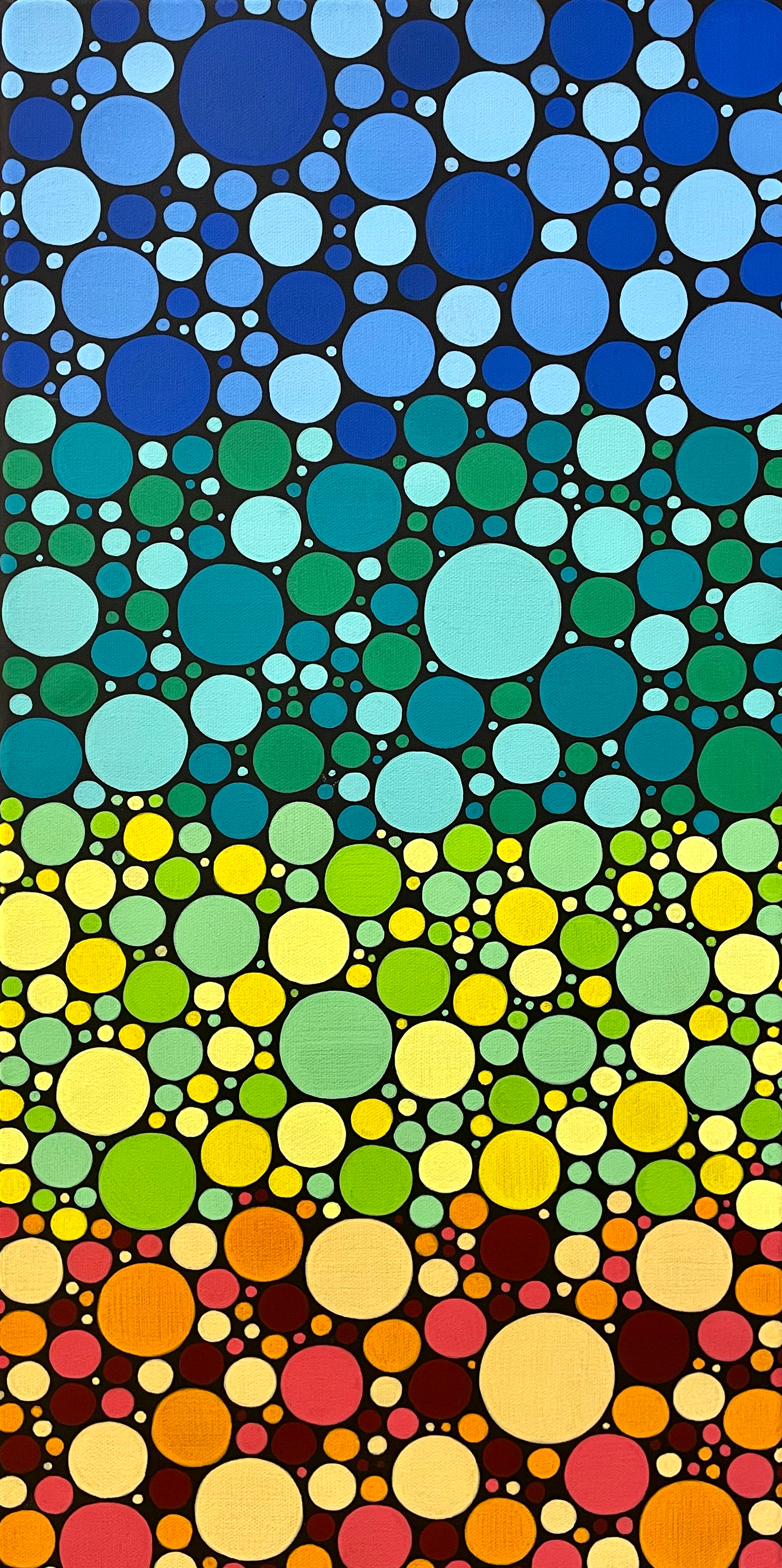 Details of "A Walk by the Lake," Acrylic on Black canvas. 12 x 24 x 0.5 inches. 2022.