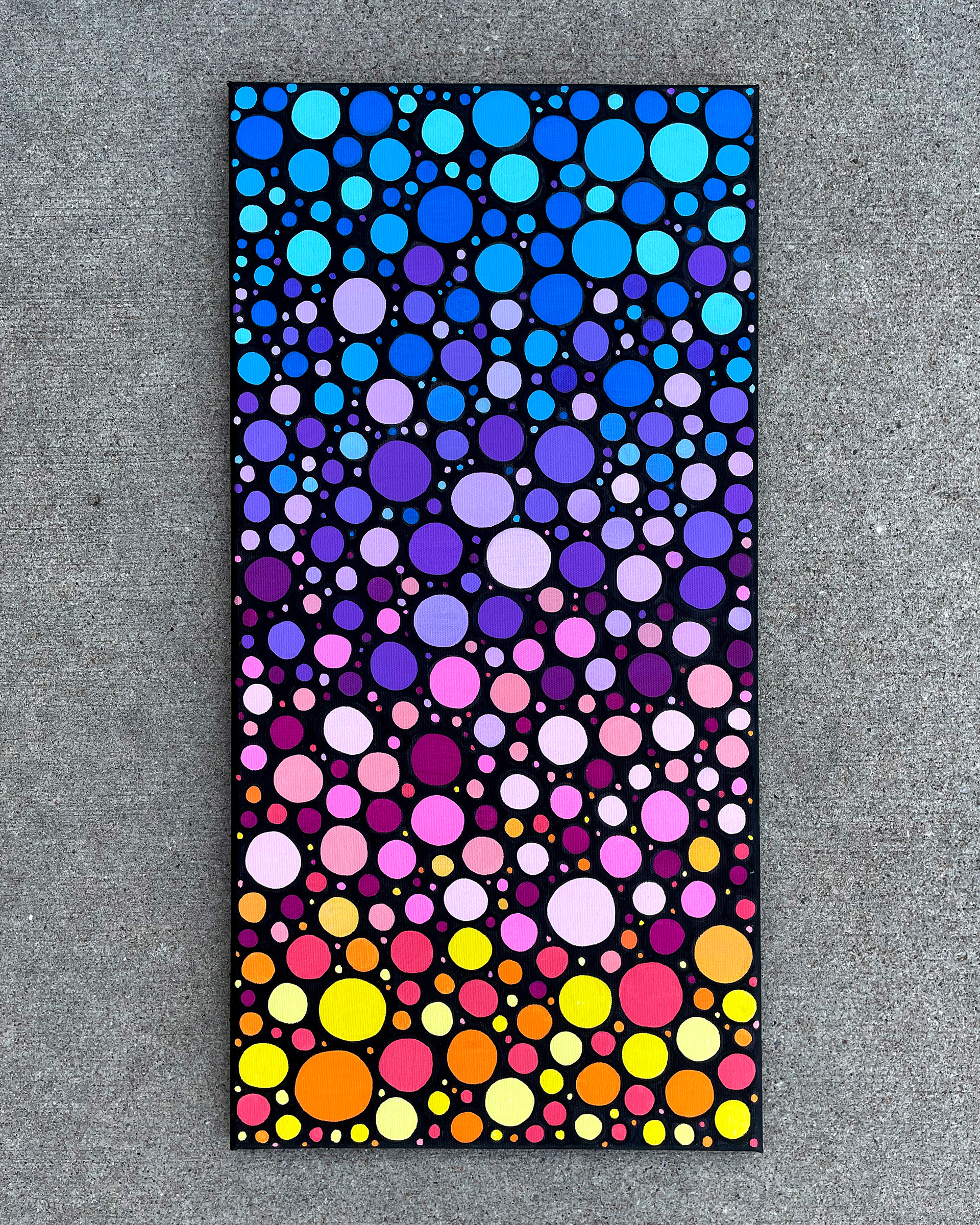 "Sunrise Circles no. 1," Acrylic on canvas. 12 x 24 x 0.5 inches. 2022.