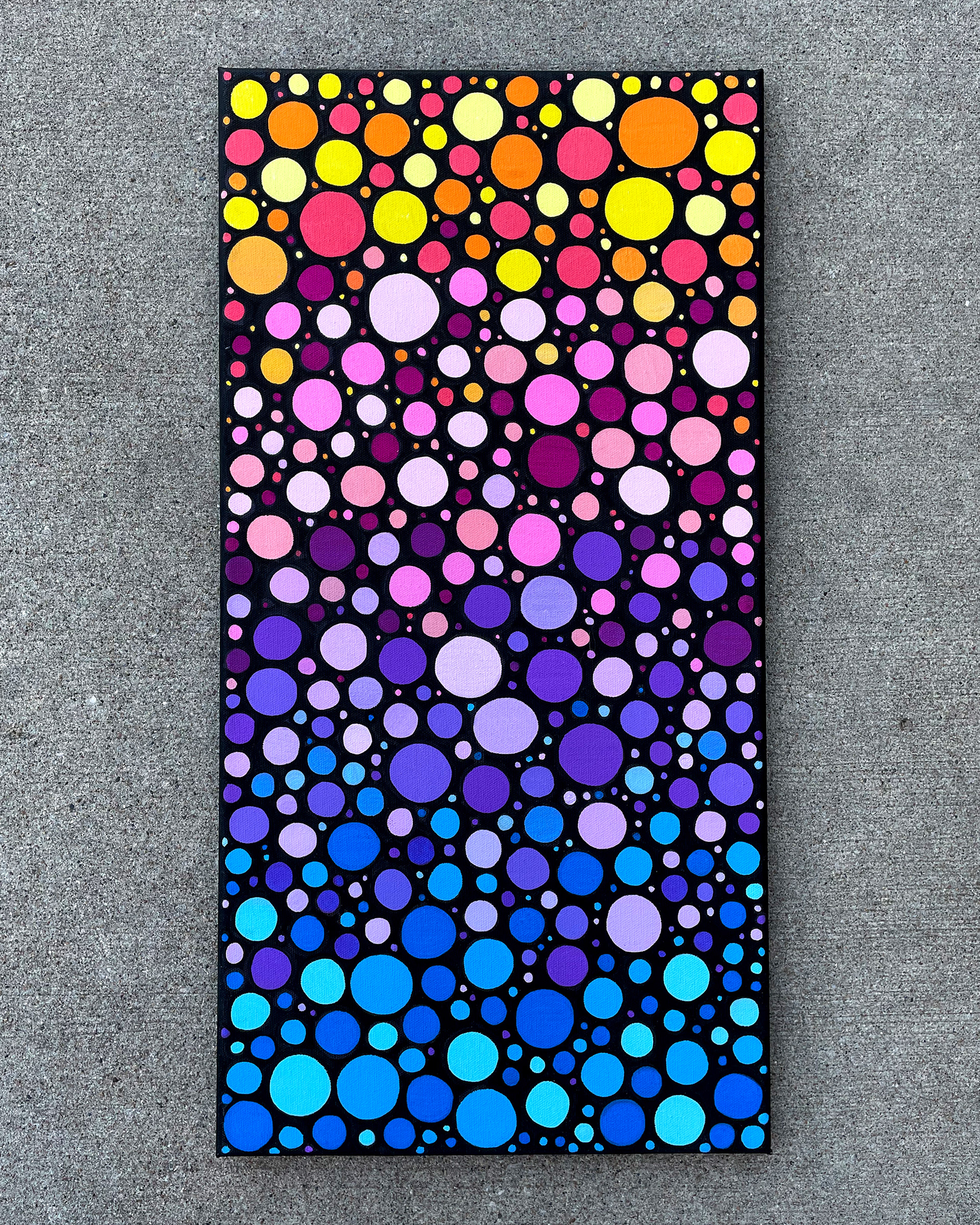 "Sunrise Circles no. 1," Acrylic on canvas. 12 x 24 x 0.5 inches. 2022.