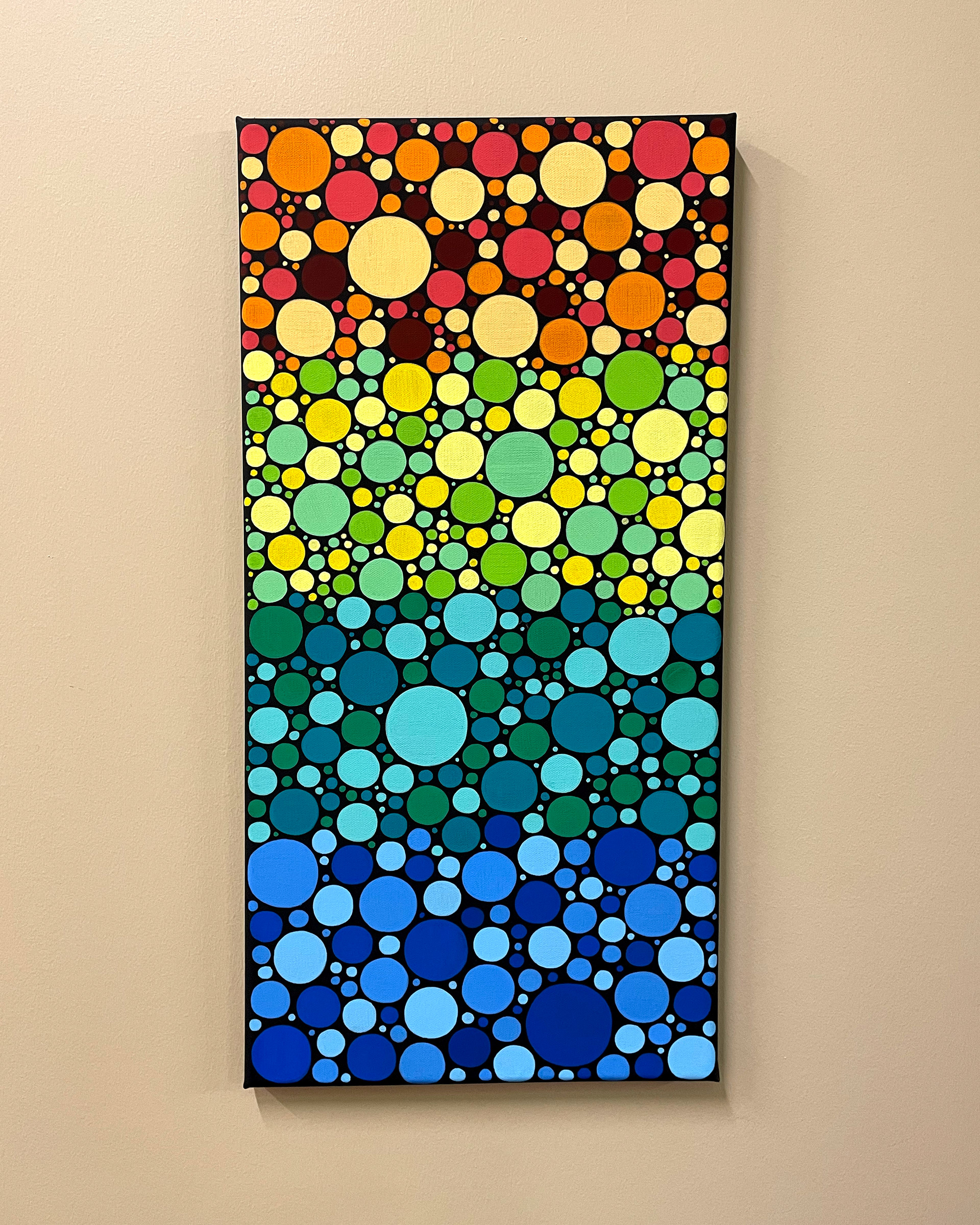 "A Walk by the Lake," Acrylic on Black canvas. 12 x 24 x 0.5 inches. 2022.