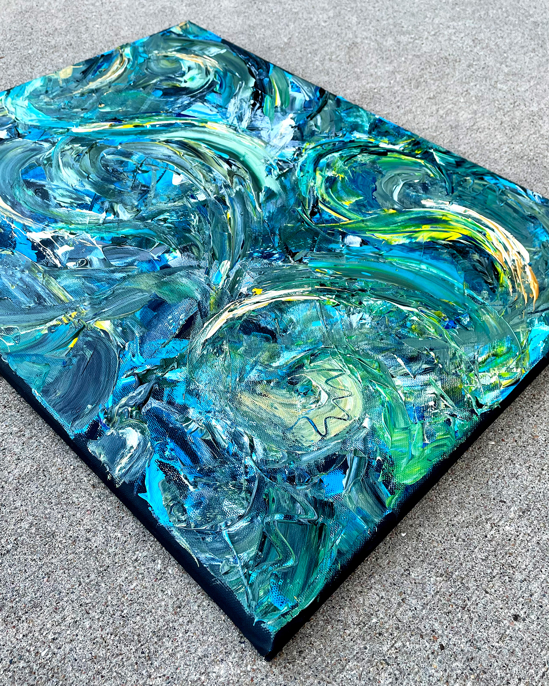 Side of "Sea no. 4," Acrylic on canvas. 16 x 20 x 0.5 inches. 2022.