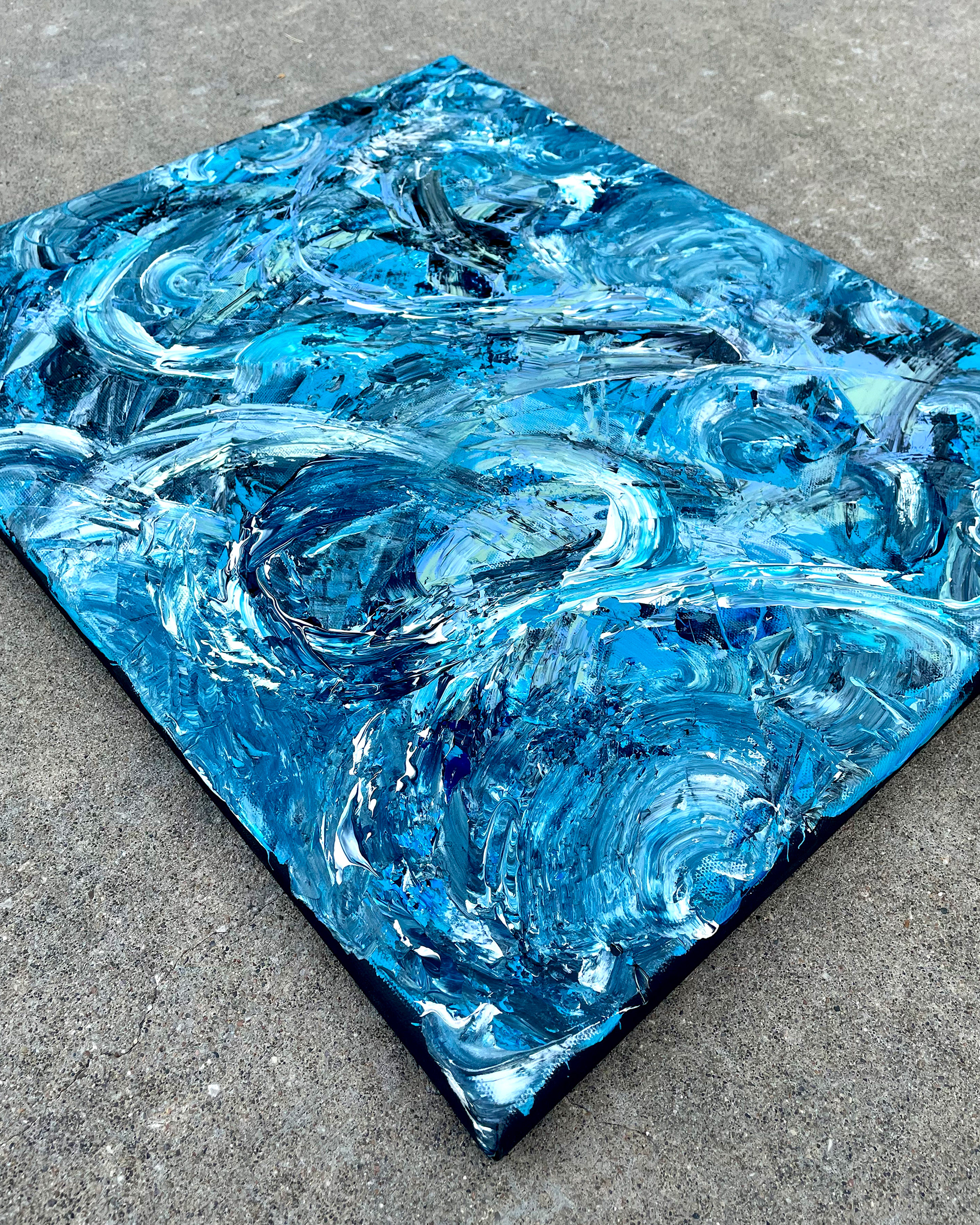 Side of "Sea no. 4," acrylic on canvas. 16 x 20 x 0.5 in. 2022.