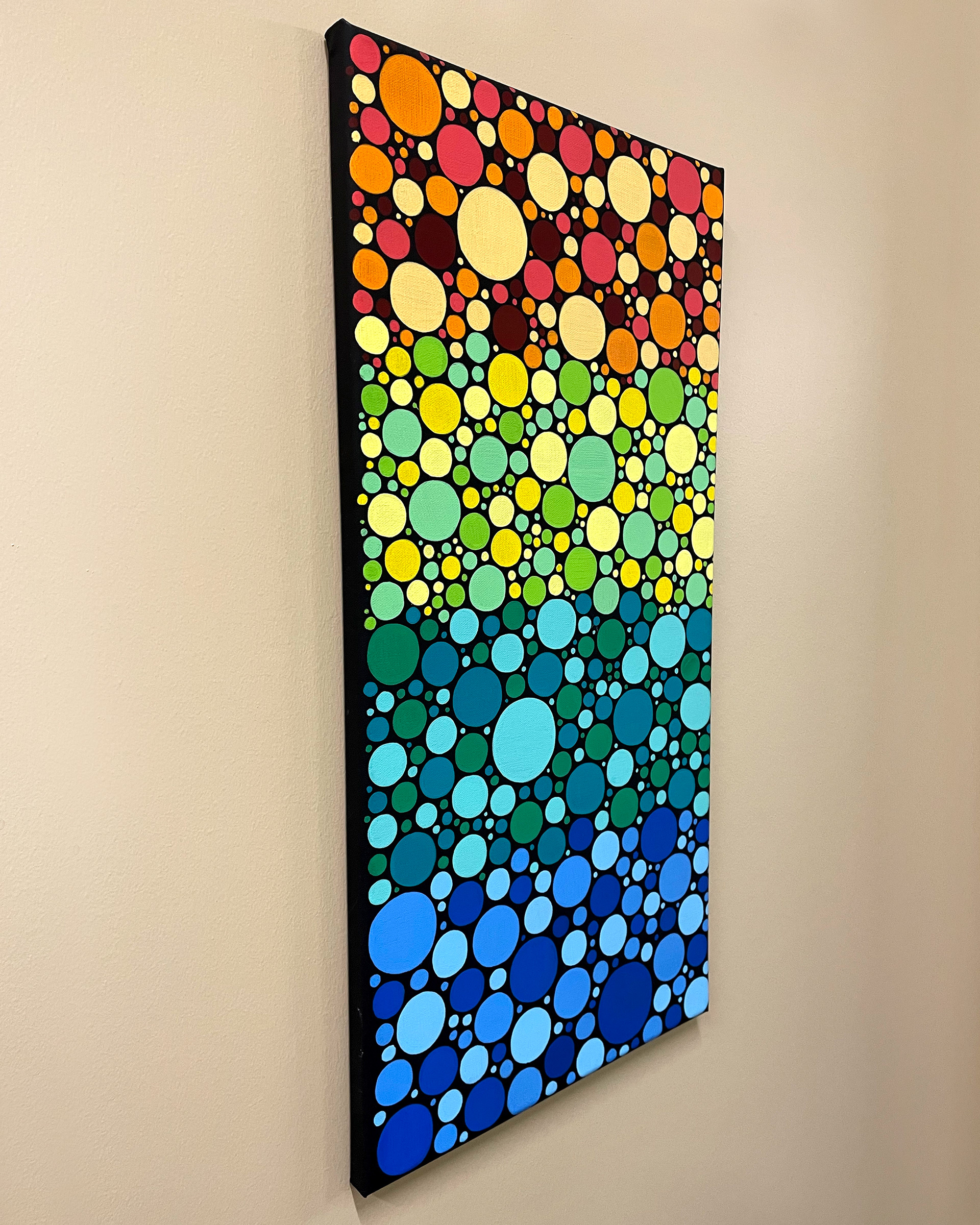 Side of "A Walk by the Lake," Acrylic on Black canvas. 12 x 24 x 0.5 inches. 2022.