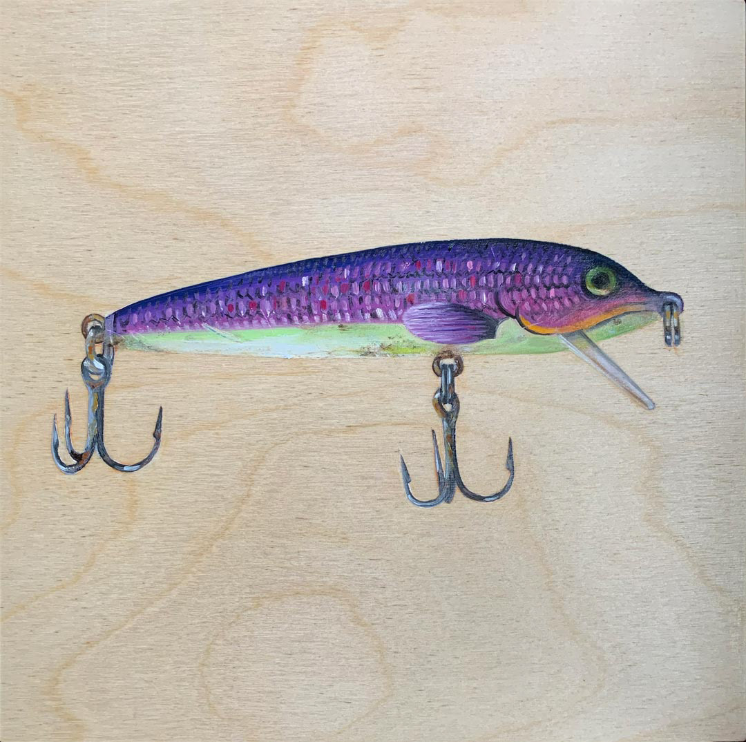 SOLD – Tackle Box Treasure, 8"x8", Oil on wood