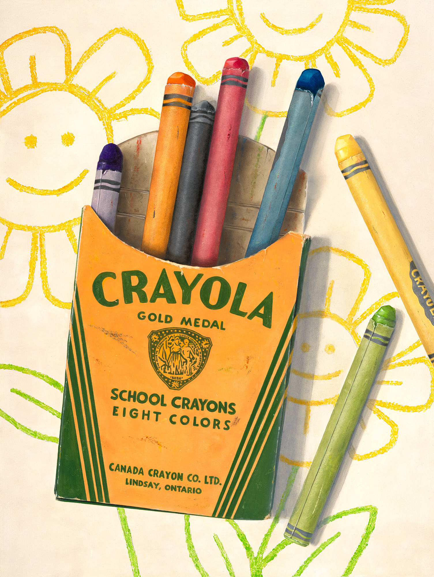 AVAILABLE at Blue Crow Gallery - Joyce's Crayons, 30"x40", Oil on Wood, $4,200