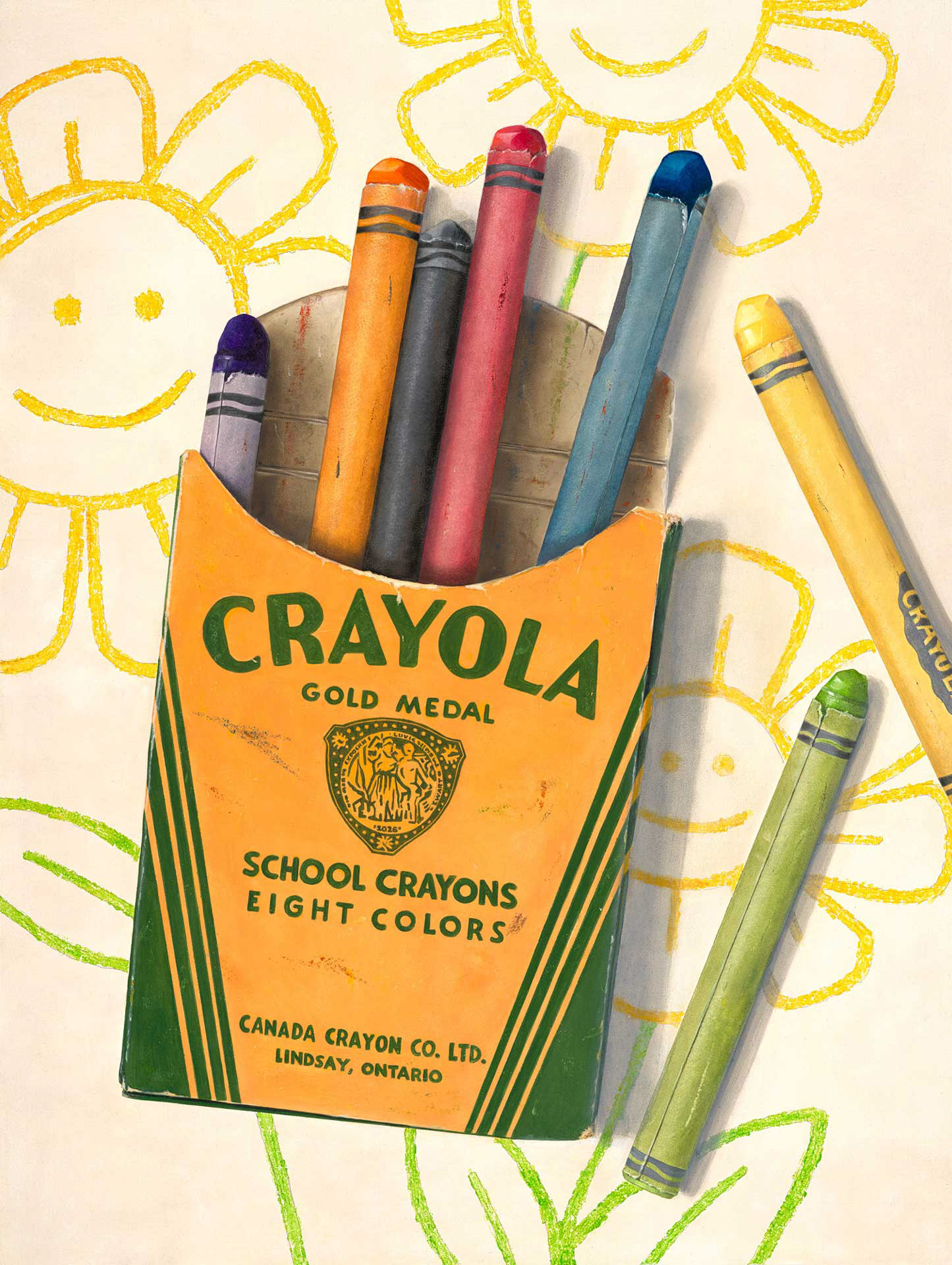 SOLD – Joyce's Crayons, 30"x40", Oil on wood