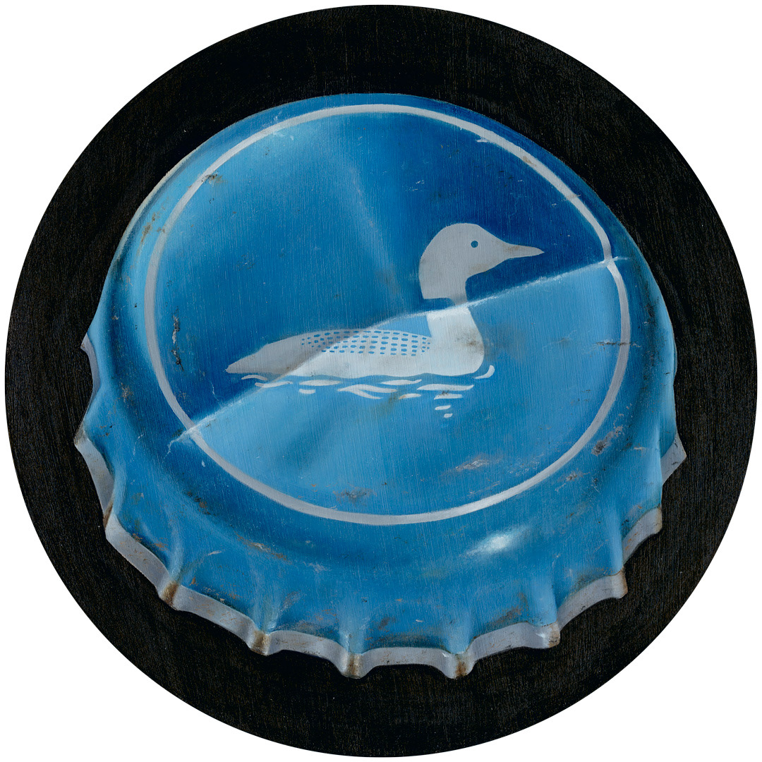 Beer on the Dock, 12" Diameter, oil on wood, $400