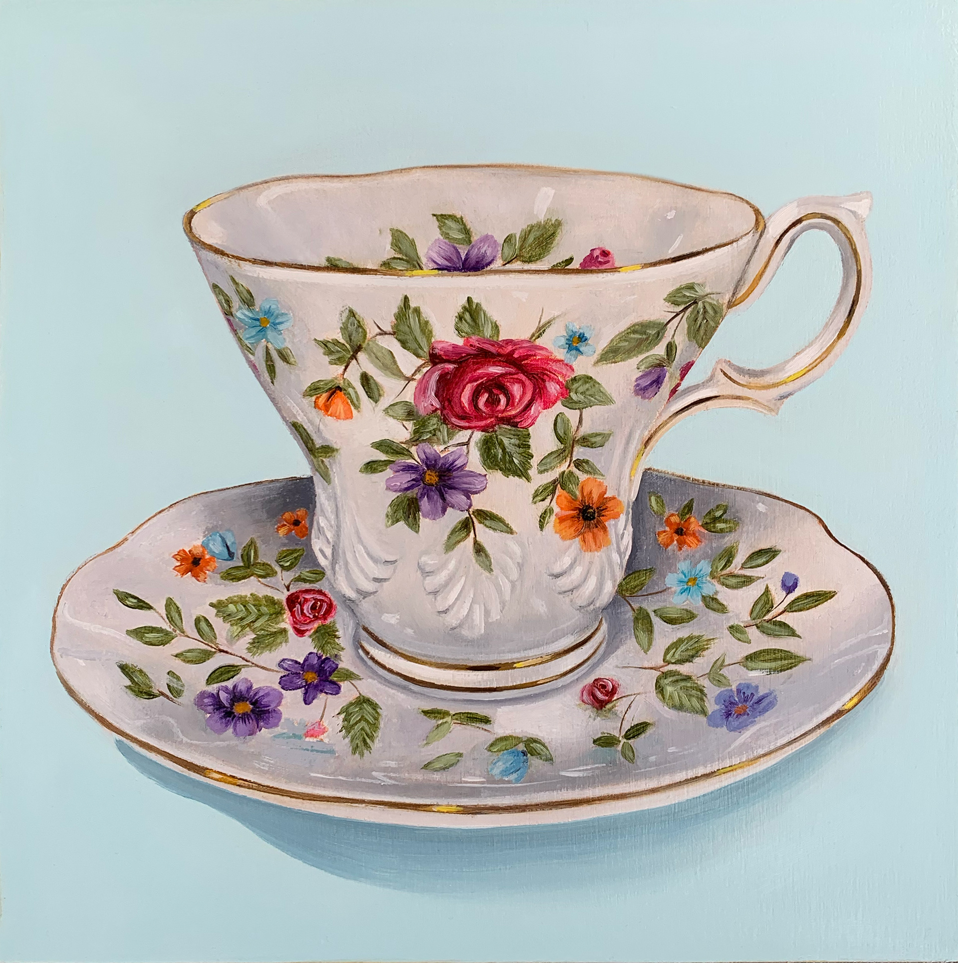 SOLD – Petals and Porcelain, 8"x8", Oil on wood